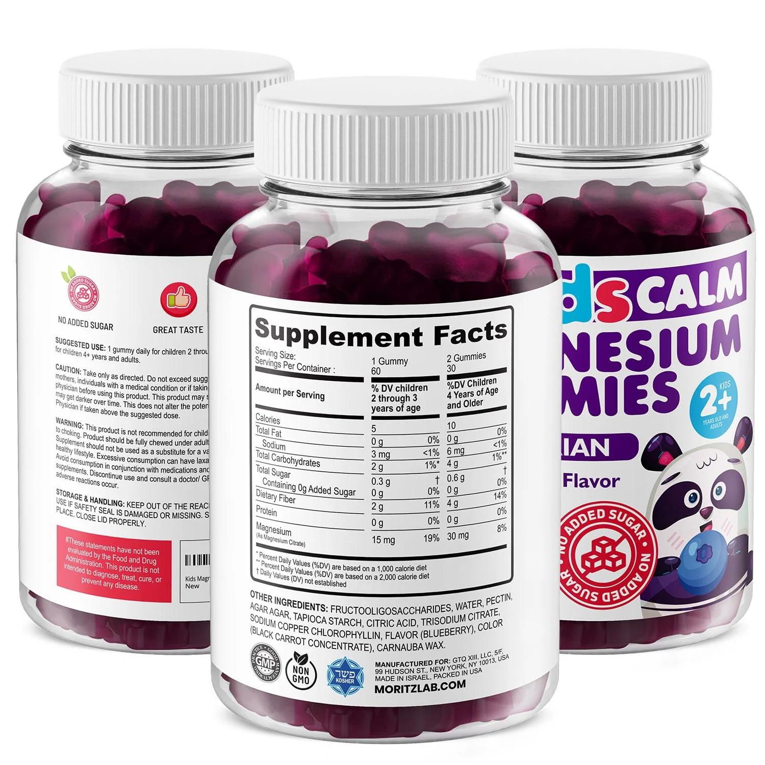 DR. MORITZ Sugar-Free Calm Magnesium Gummies for Kids and Adults - Non-GMO Magnesium Citrate Gummies - Blueberry Flavor - 2-Pack (60 Count) - Image 2
