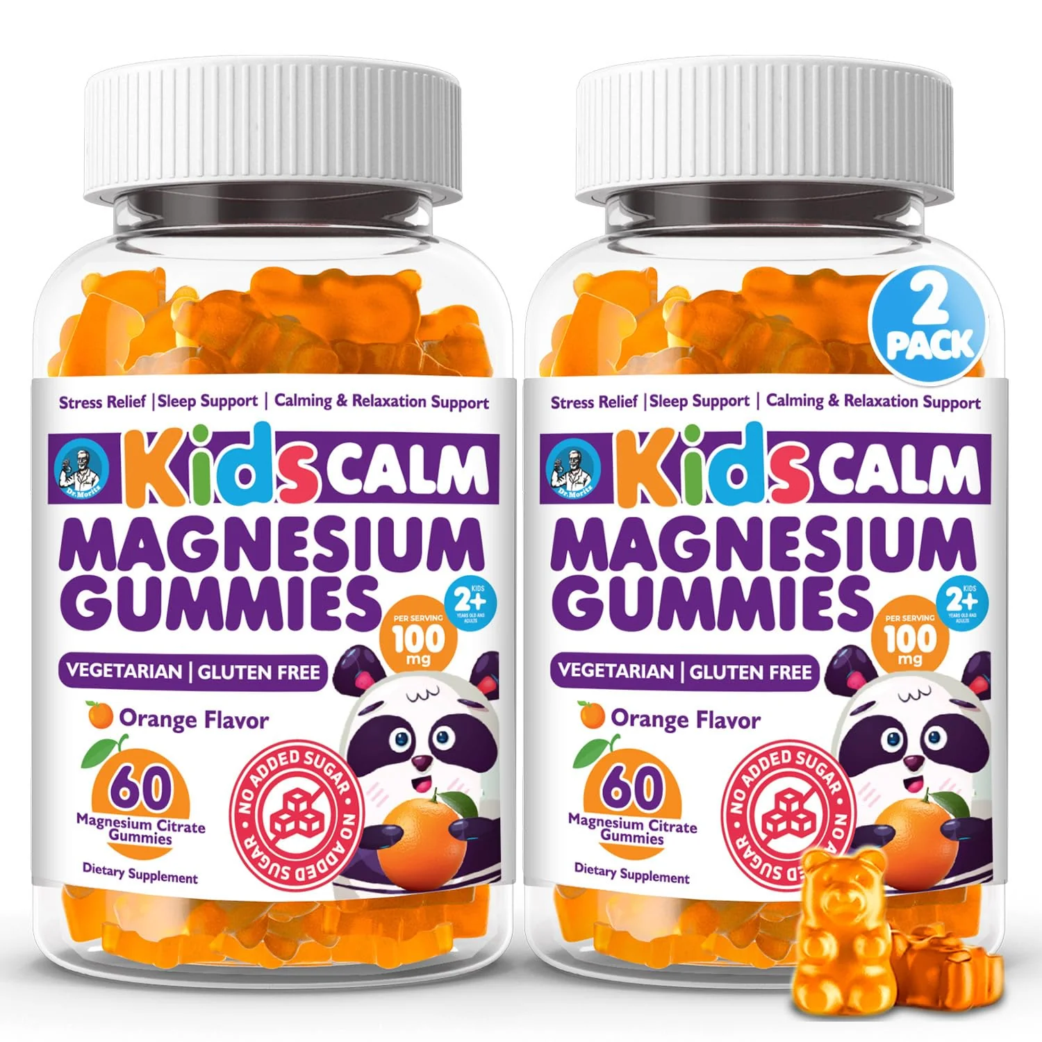 DR. MORITZ Sugar-Free Calm Magnesium Gummies for Kids and Adults - Non-GMO Magnesium Citrate Gummies - Orange Flavor - 2-Pack (120 Count) - Image 2