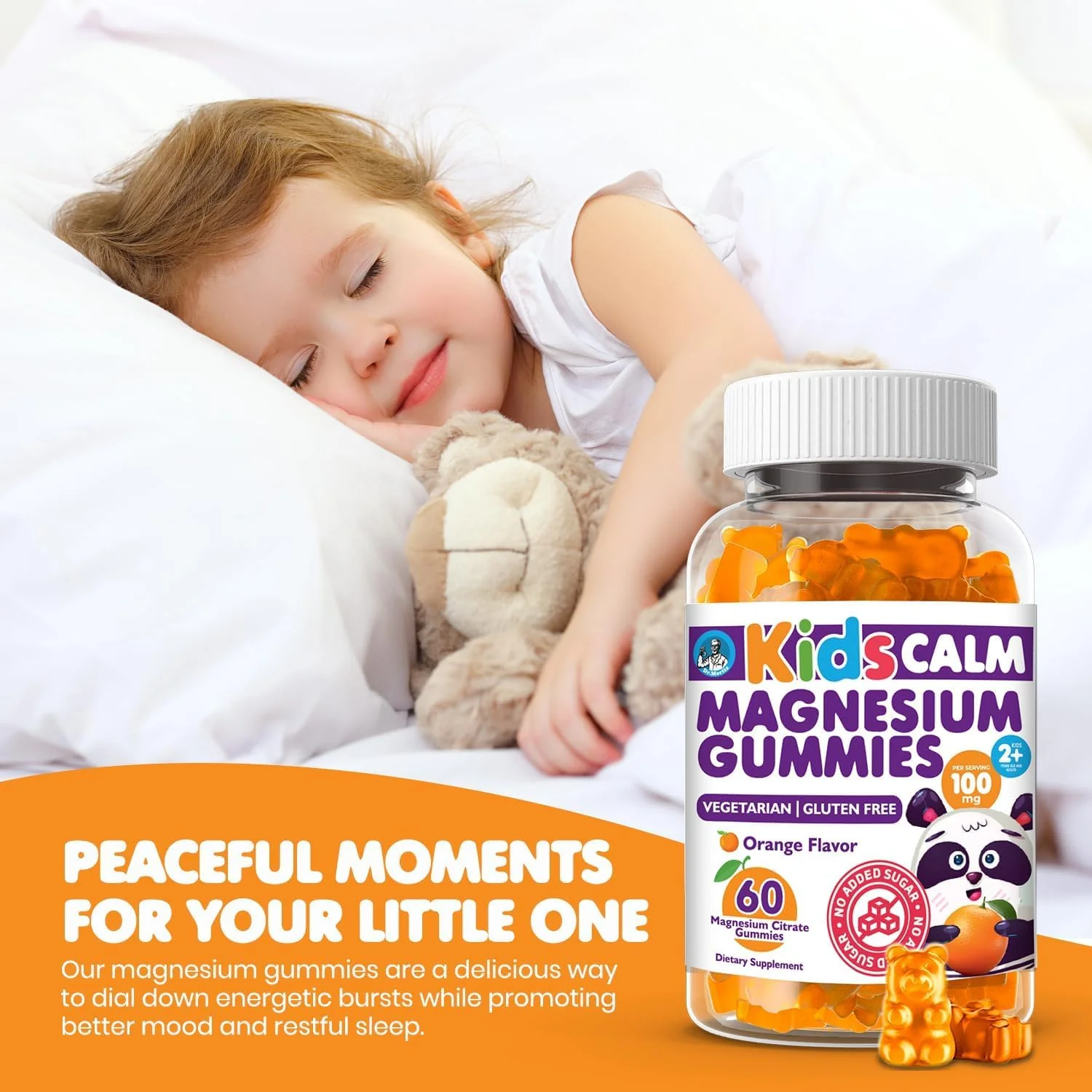 DR. MORITZ Sugar-Free Calm Magnesium Gummies for Kids and Adults - Non-GMO Magnesium Citrate Gummies - Orange Flavor - 2-Pack (120 Count) - Image 7