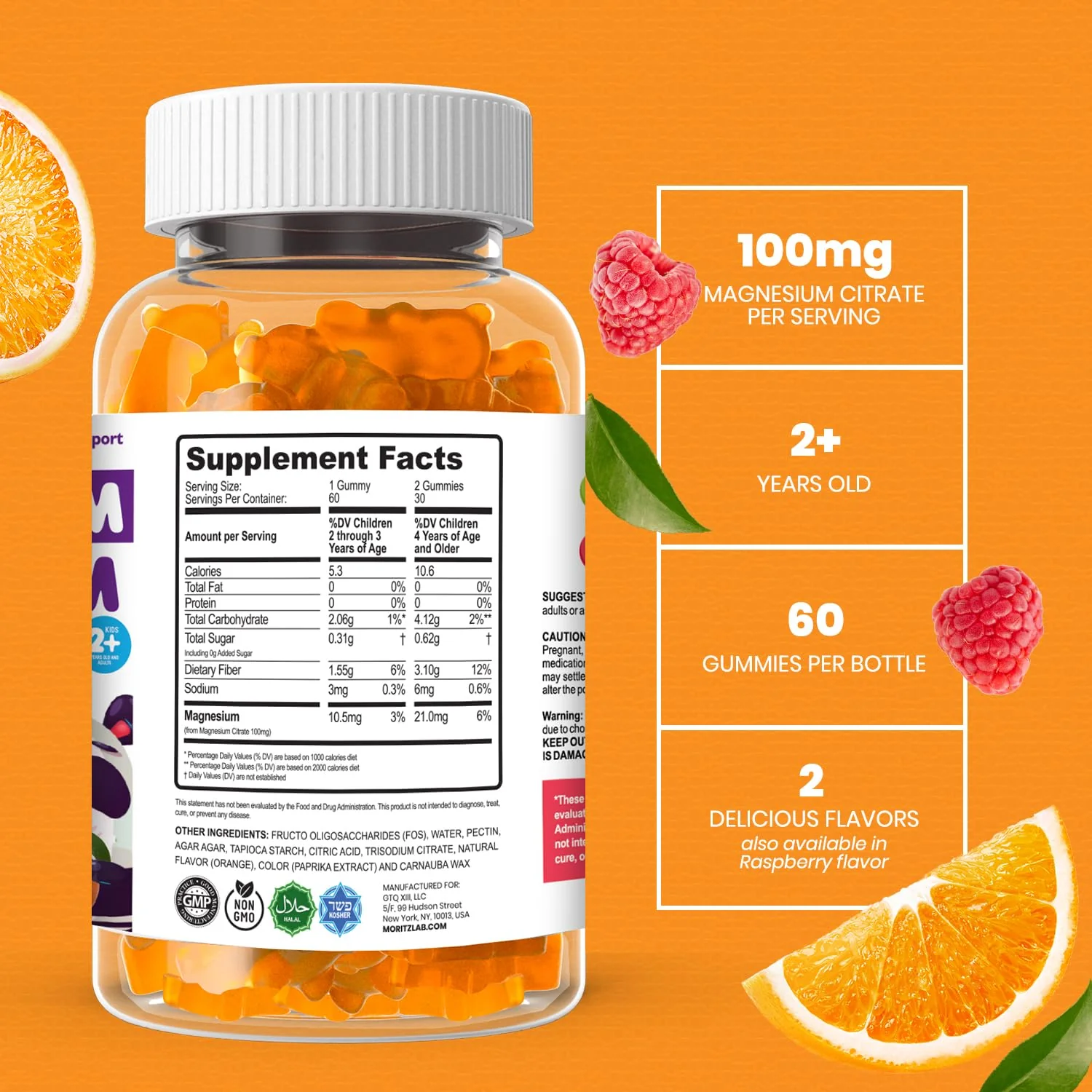 DR. MORITZ Sugar-Free Calm Magnesium Gummies for Kids and Adults - Non-GMO Magnesium Citrate Gummies - Orange Flavor - 2-Pack (120 Count) - Image 8