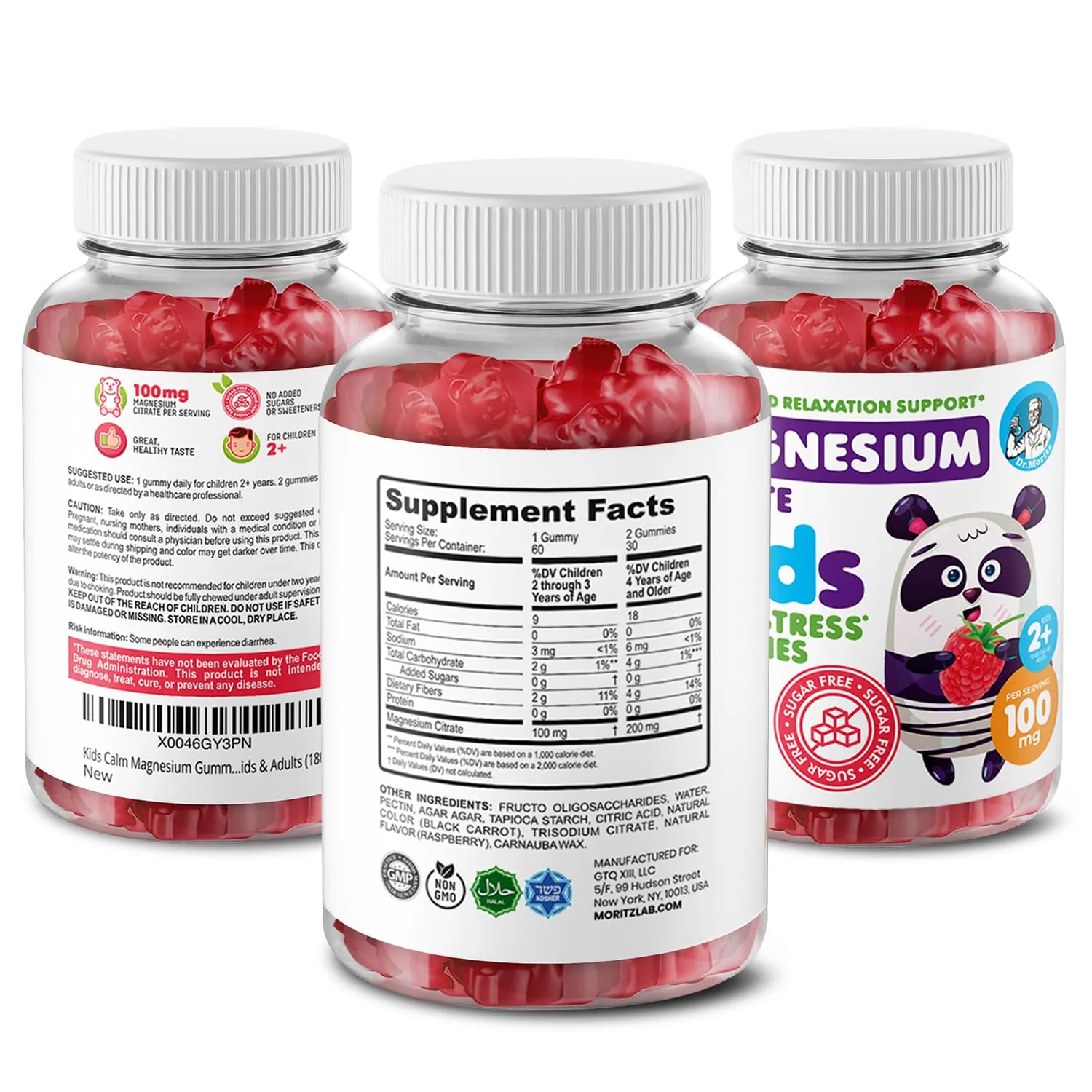 DR. MORITZ Sugar-Free Calm Magnesium Gummies for Kids and Adults - Non-GMO Magnesium Citrate Gummies - Raspberry Flavor - 2-Pack (60 Count) - Image 2