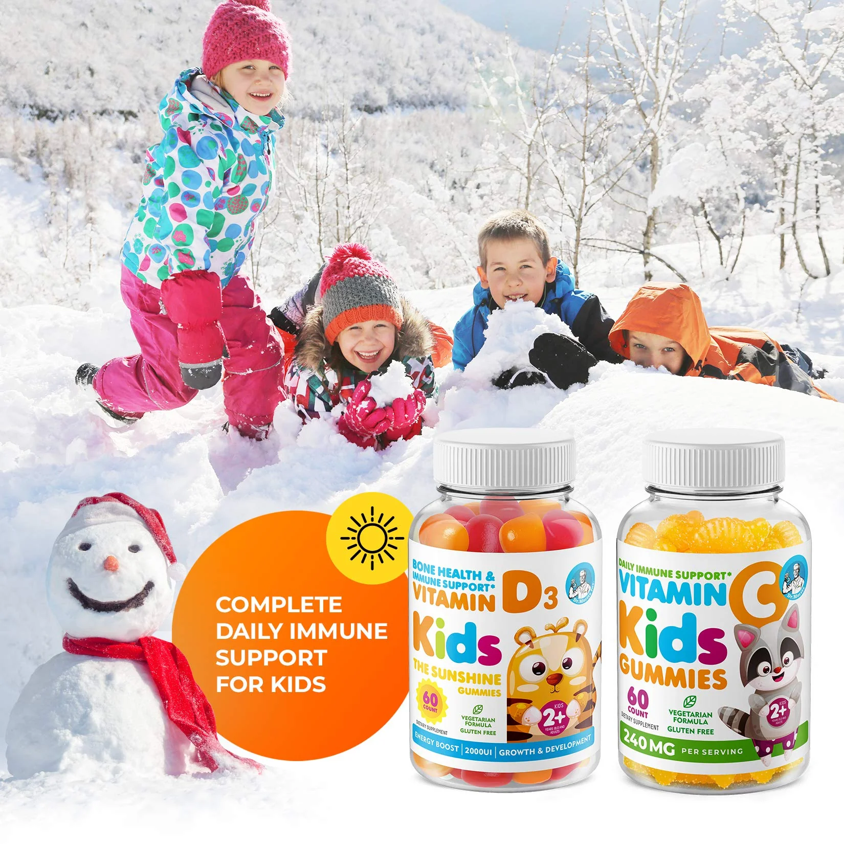 DR. MORITZ Vitamin C Gummies for Kids & Adults 240 mg - Immune Support Low-Sugar Chewable Vitamins for Toddlers - Vegetarian Gelatin-Free Children's Dietary Supplement (Citrus Flavor) (120 Count) - Image 3