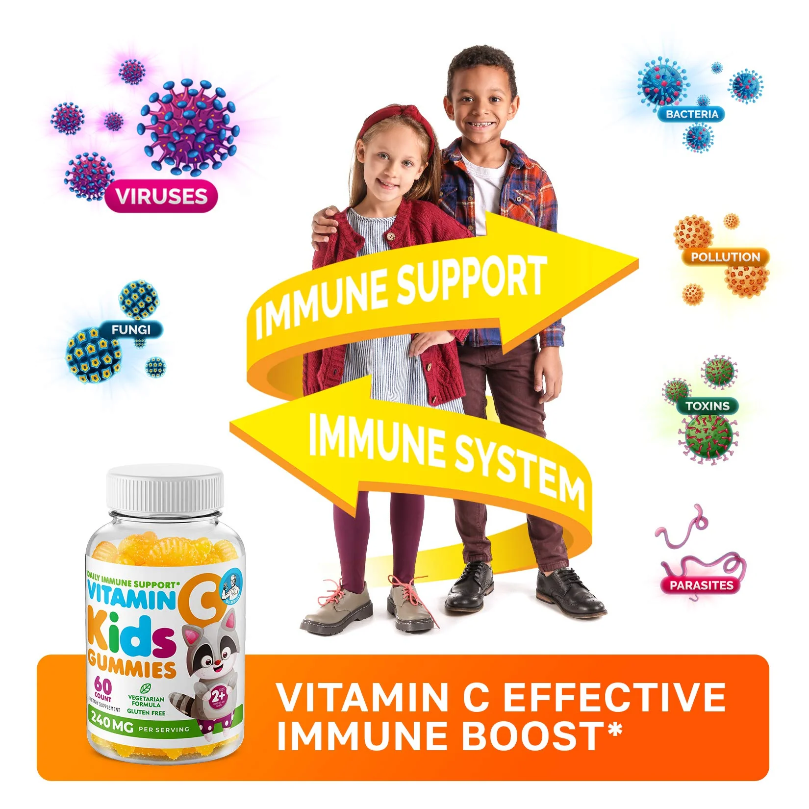 DR. MORITZ Vitamin C Gummies for Kids & Adults 240 mg - Immune Support Low-Sugar Chewable Vitamins for Toddlers - Vegetarian Gelatin-Free Children's Dietary Supplement (Citrus Flavor) (120 Count) - Image 6