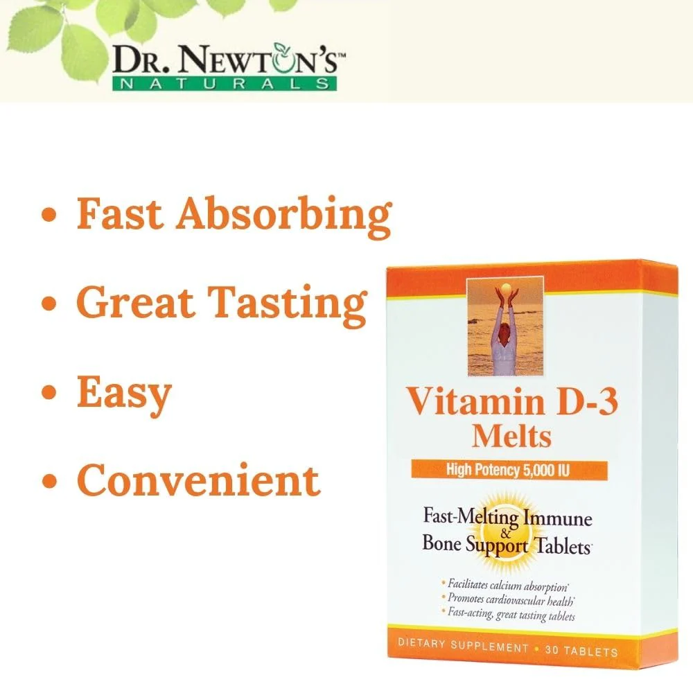 Dr. Newton's Naturals Vitamin D3 Fast-Melting Tablets - 5000 IU (125 mcg) Helps Maintain Healthy Bones and Immune Support - 30 Tablets - Ultimate Absorption – High Potency-Manufactured in USA - Image 5