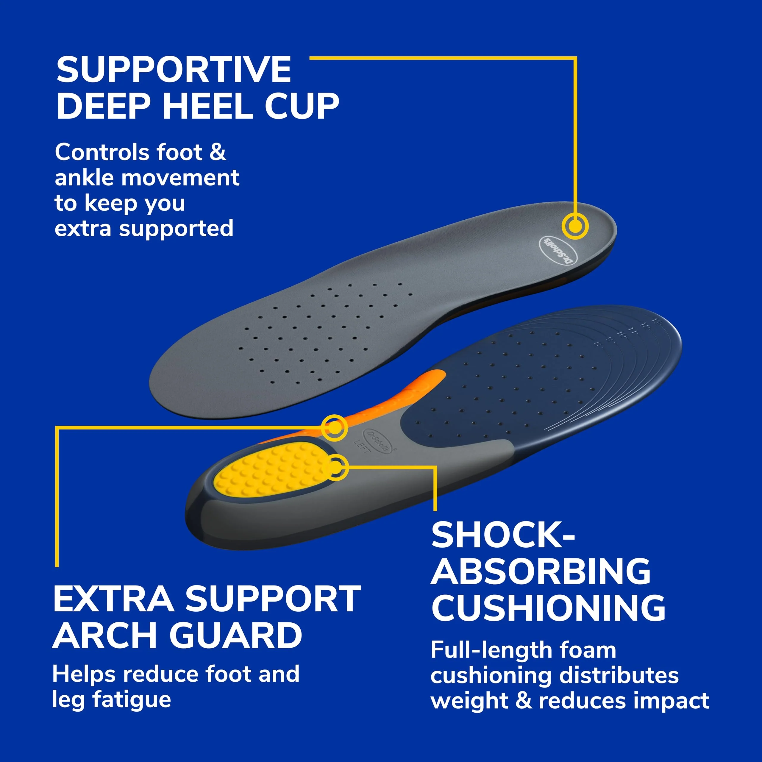 Dr. Scholl's Heavy Duty Support Insole Orthotics, Big & Tall, 200lbs+, Wide Feet, Shock Absorbing, Arch Support, Distributes Pressure, Trim to Fit Inserts, Work Boots & Shoes, Men Size 8-14, 2 Pairs - Image 4