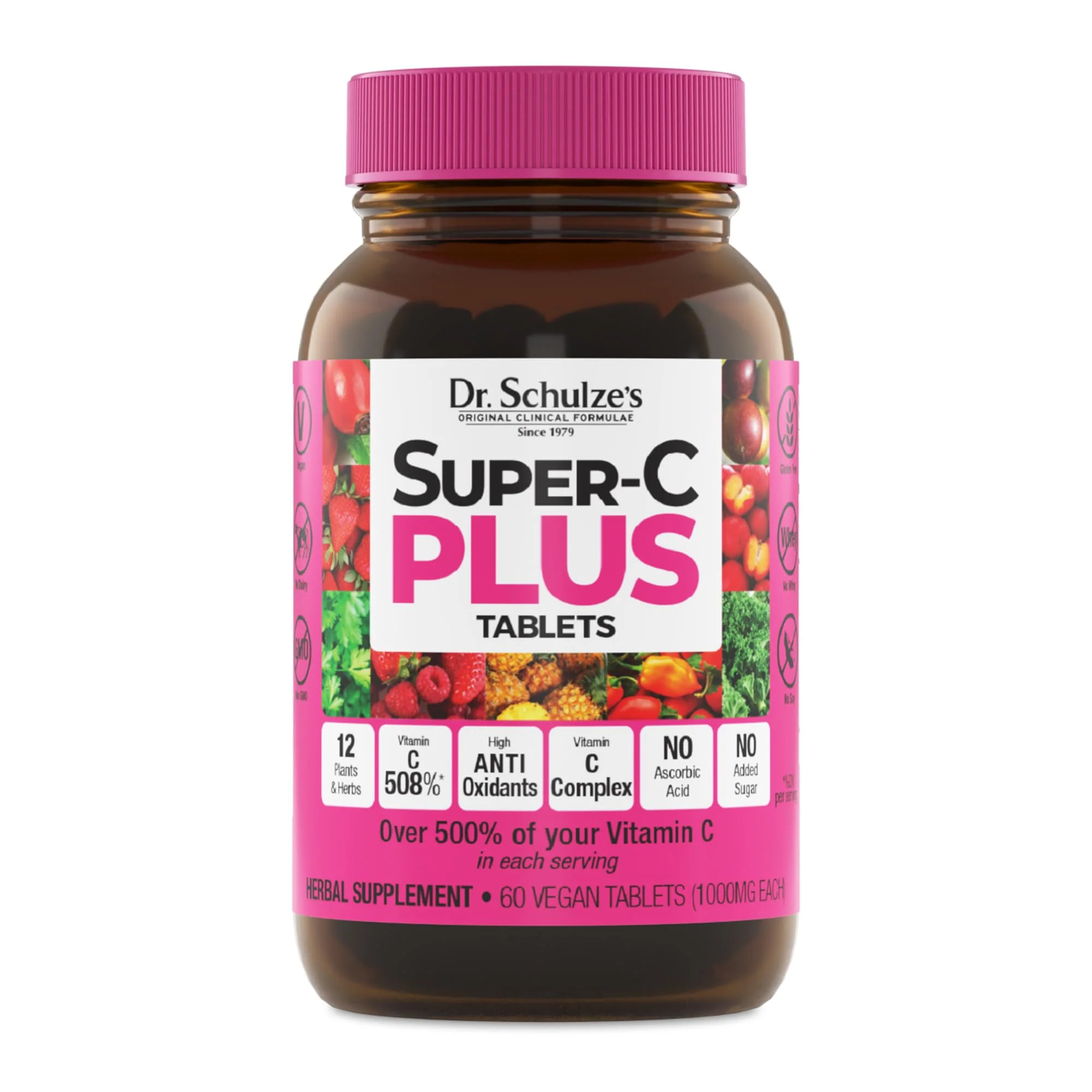 Dr. Schulze's Super-C Plus - Vitamin C Supplement for Immune Support - Skin Health & Antioxidant Support - High-Potency Formula - Plant-Based Superfood - Gluten-Free & Vegan - 60 Count (20 Servings) - Image 2