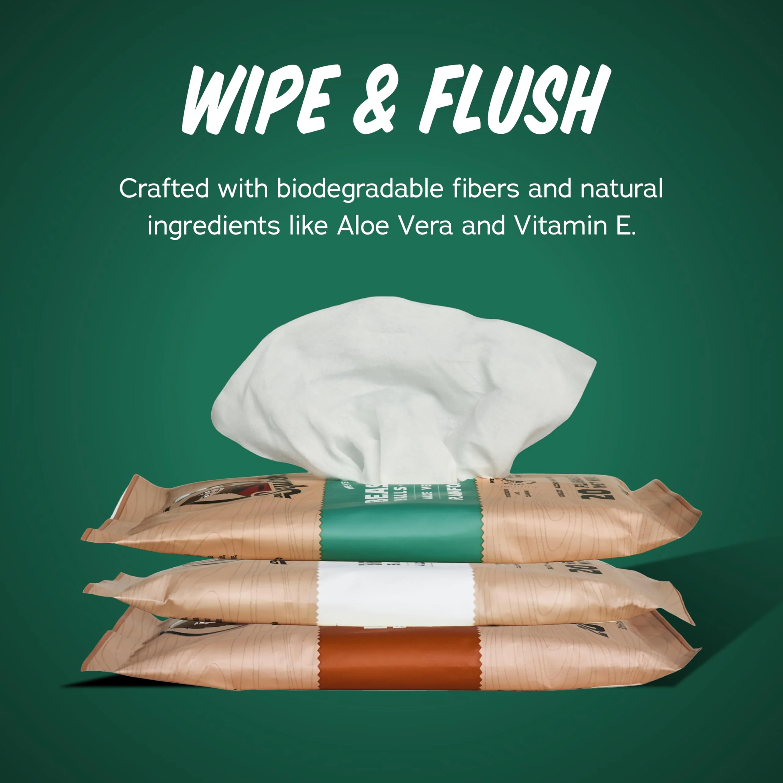 Dr. Squatch Beast Wipes - Flushable Adult Wipes for Men - Soothing and Refreshing - 2 Pack Wood Barrel Bourbon - Image 5