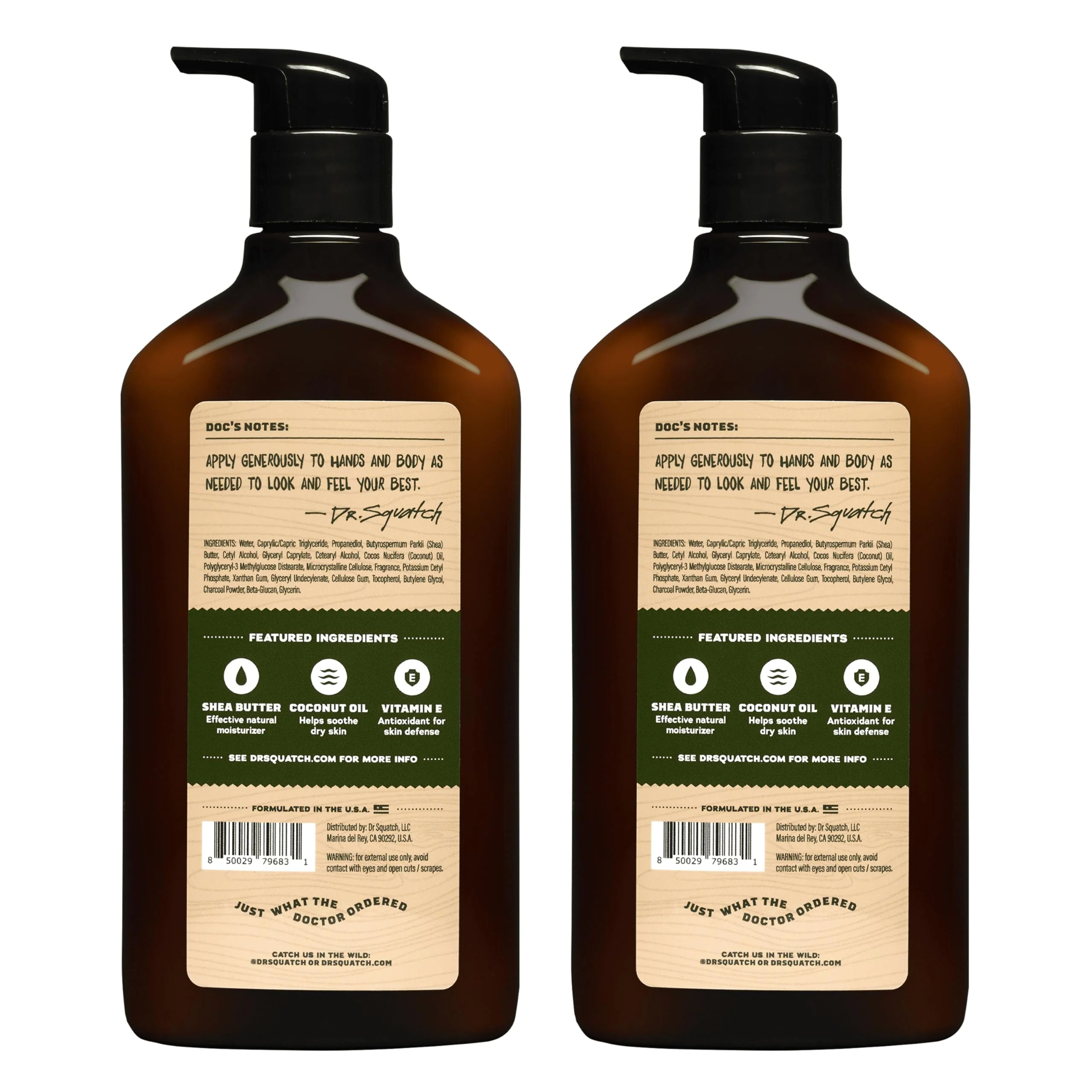 Dr. Squatch Natural Hand and Body Lotion for Men - Made with Shea Butter, Coconut Oil, Vitamin E for 24-Hr Moisturization - Pine Tar (10 fl oz, 2-Pack) - Image 3
