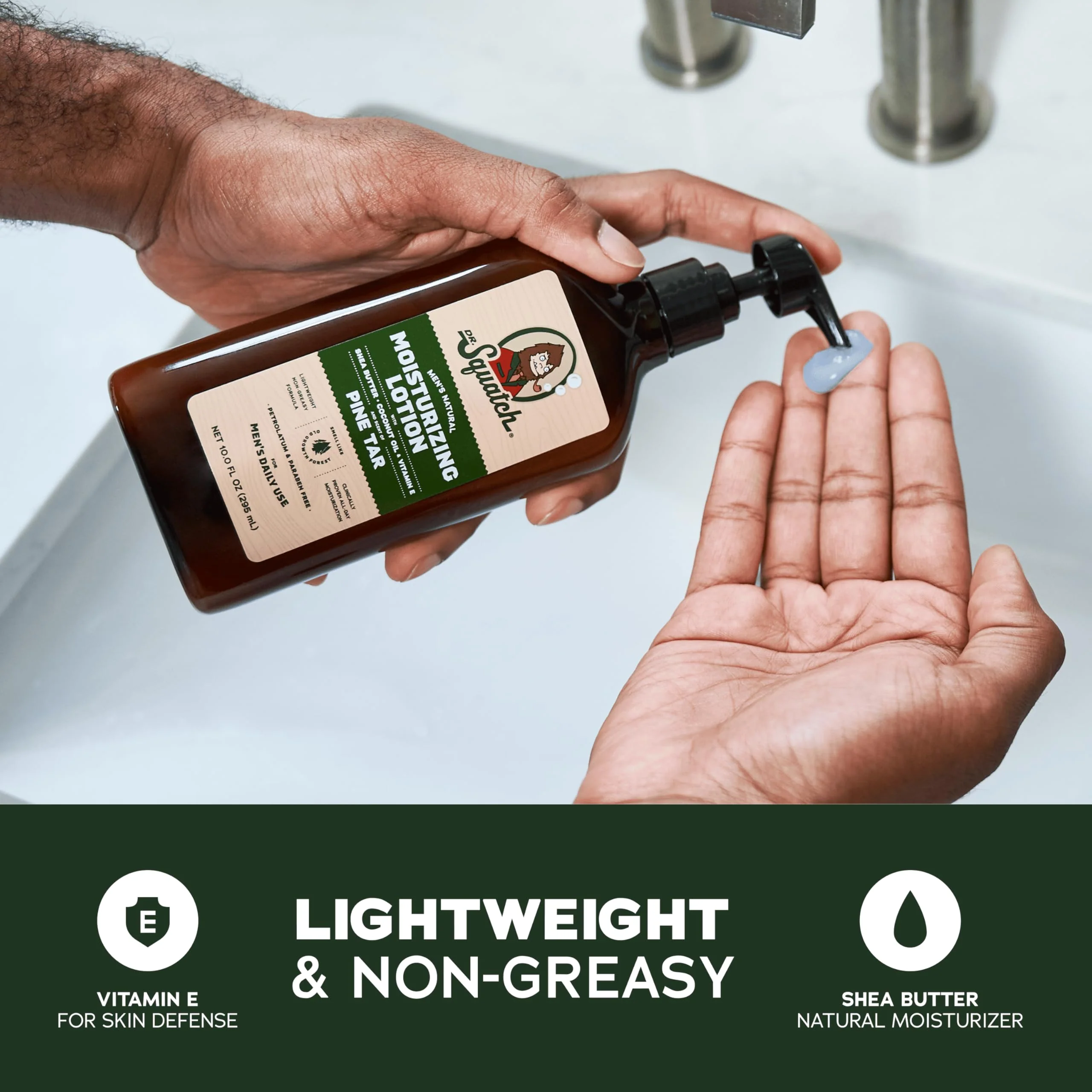 Dr. Squatch Natural Hand and Body Lotion for Men - Made with Shea Butter, Coconut Oil, Vitamin E for 24-Hr Moisturization - Pine Tar (10 fl oz, 2-Pack) - Image 6