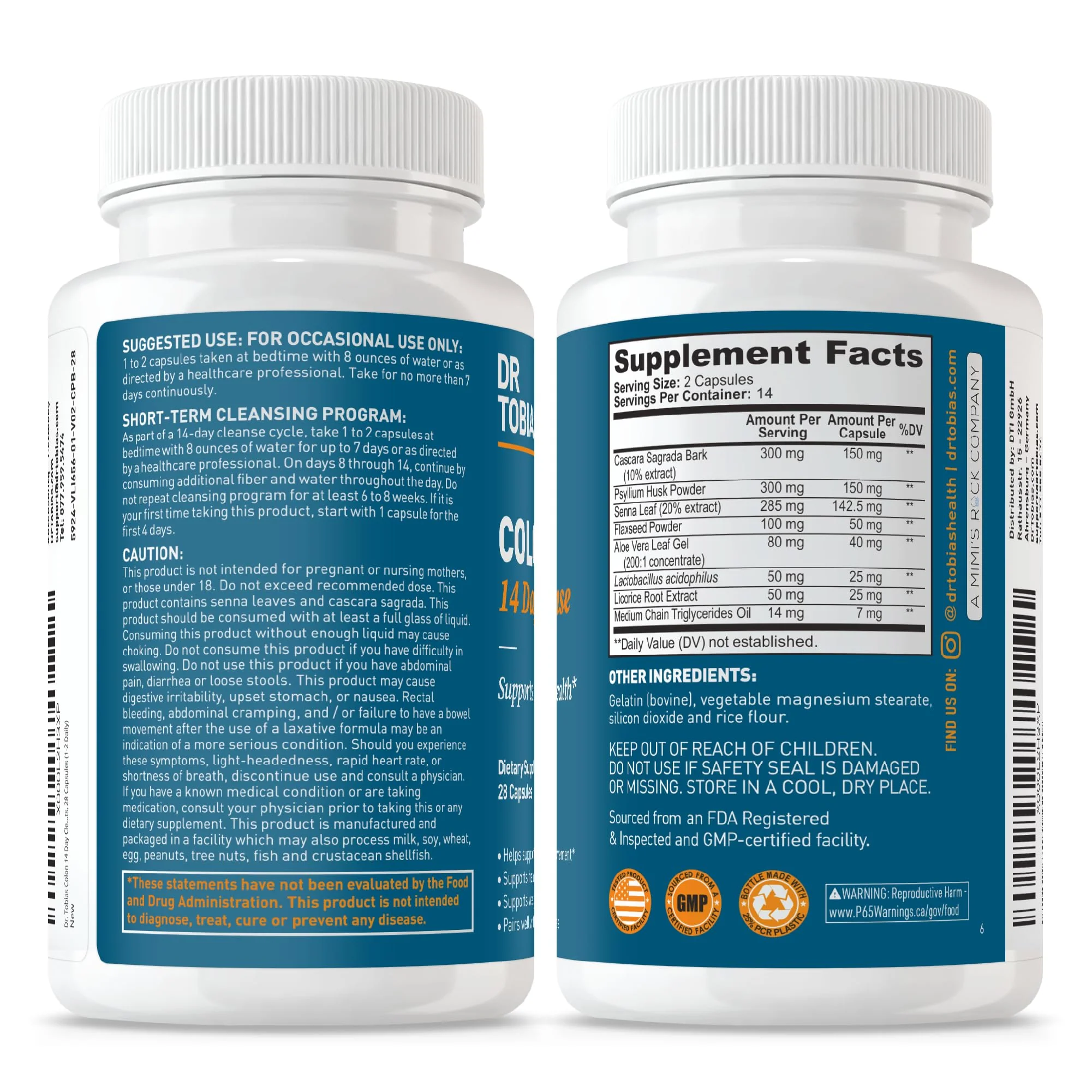 Dr. Tobias Colon Cleanse - Constipation Relief & Gut Health Support for Women & Men | 14 Day Colon Cleanser for a Gentle Colon Detox & Gut Flush - 2 Bottles of 28 Capsules - Image 8