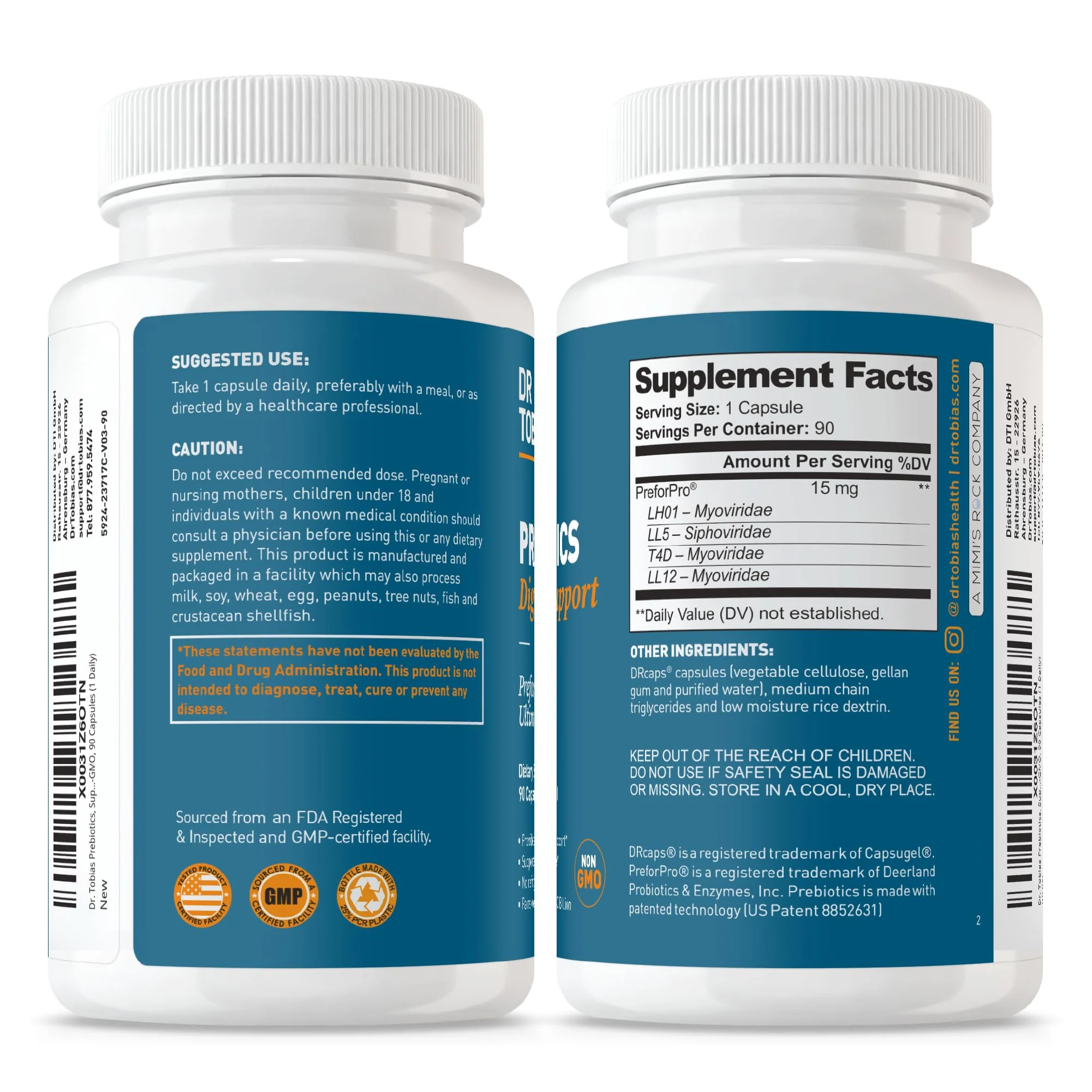 Dr. Tobias Prebiotics Digestive Support, Advanced Prebiotic Supplement for Gut Health, Immune Function & Boost for Probiotics for Women & Men, Vegan, Non-GMO, 90 Capsules, 90 Servings - Image 4
