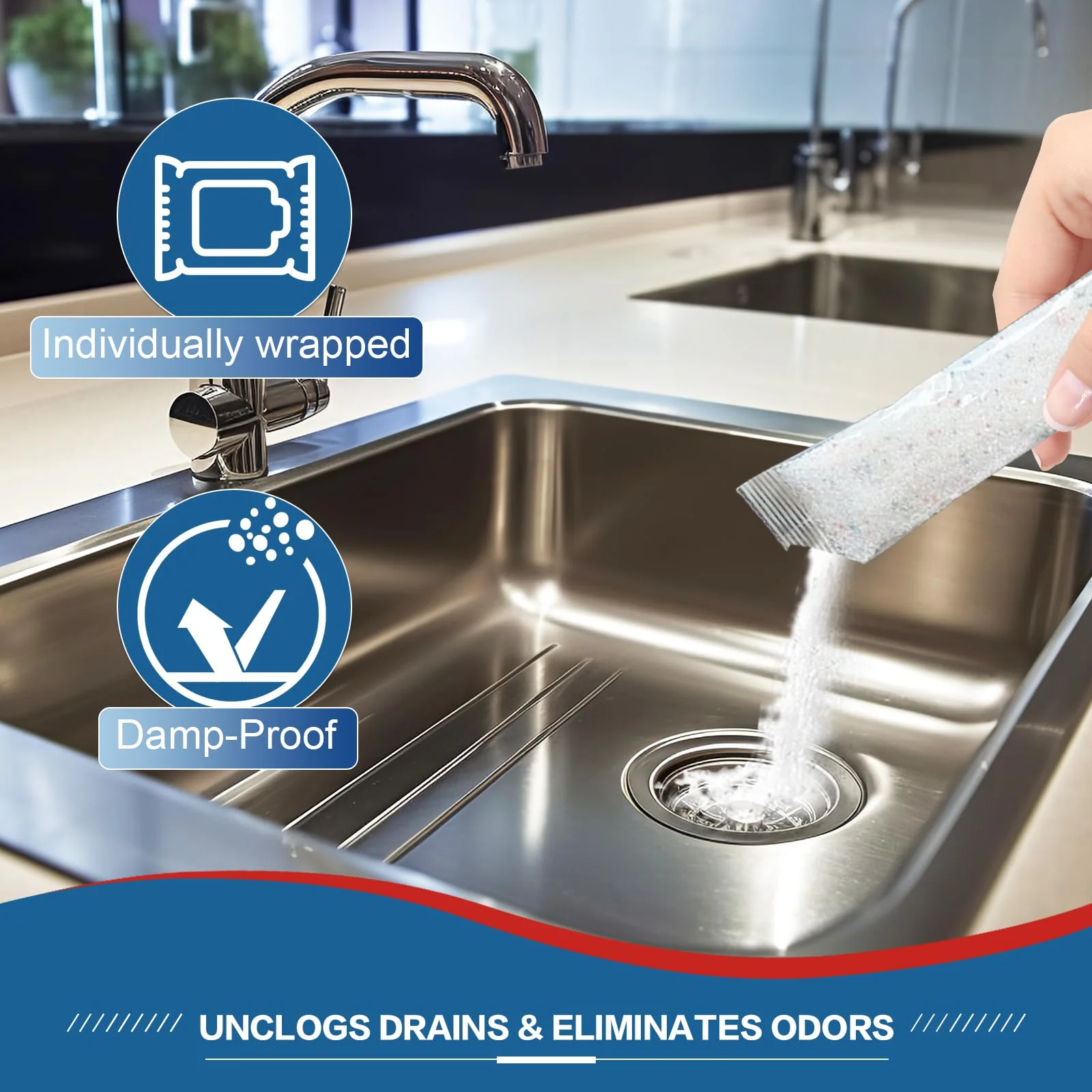 Drain Clog Remover 18 Packs Fast Acting Drain Cleaner Powders for Kitchen Sink Bathroom Shower Bathtub Powerful Pipe Unclogger Clears hair Grease Safe for Pipes - Image 6