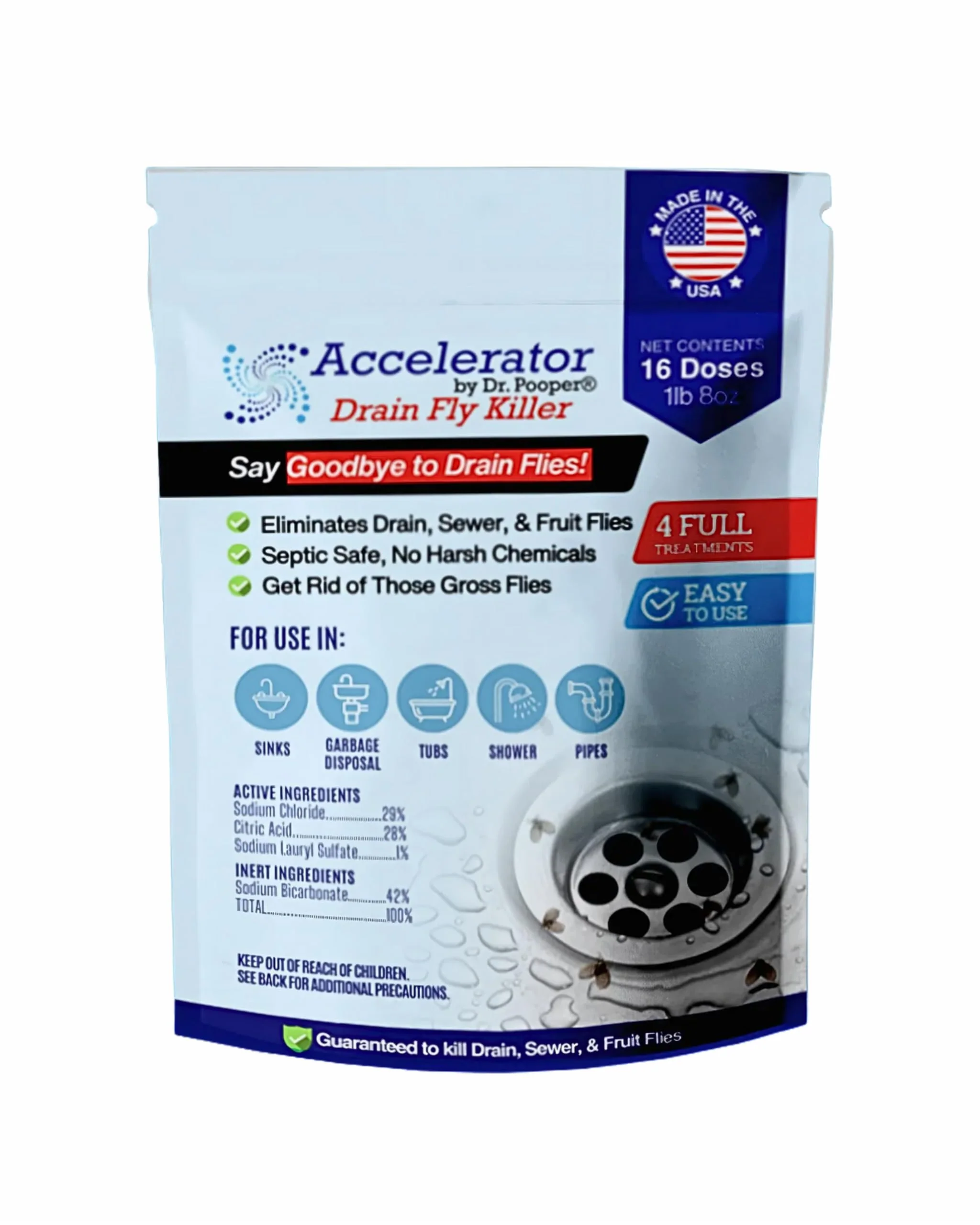 Drain Fly Killer Powder – Eliminates Drain Flies & Sewer Flies in Drains, Sinks, Showers – Fast-Acting Treatment - Septic Safe & Made in USA