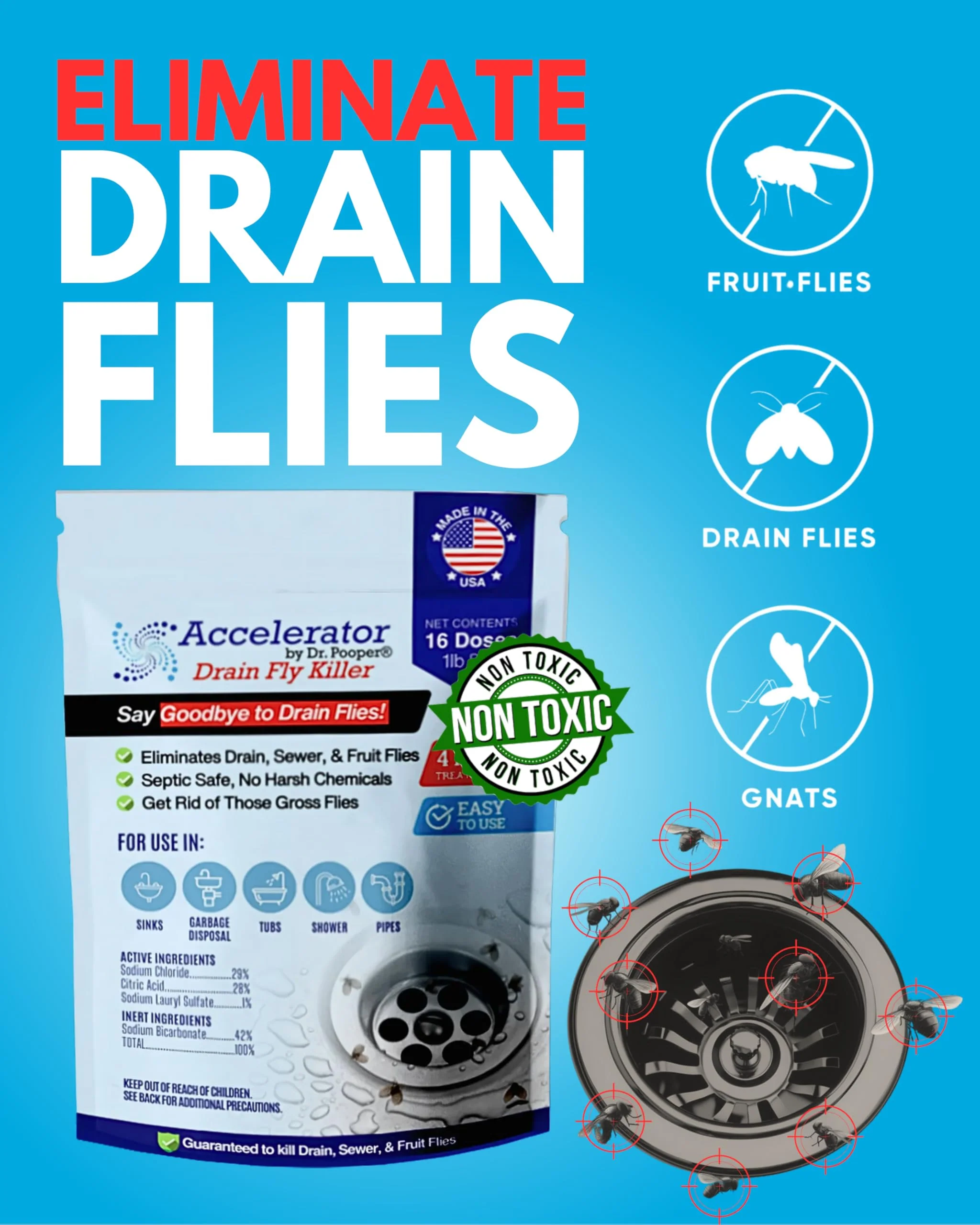 Drain Fly Killer Powder – Eliminates Drain Flies & Sewer Flies in Drains, Sinks, Showers – Fast-Acting Treatment - Septic Safe & Made in USA - Image 6
