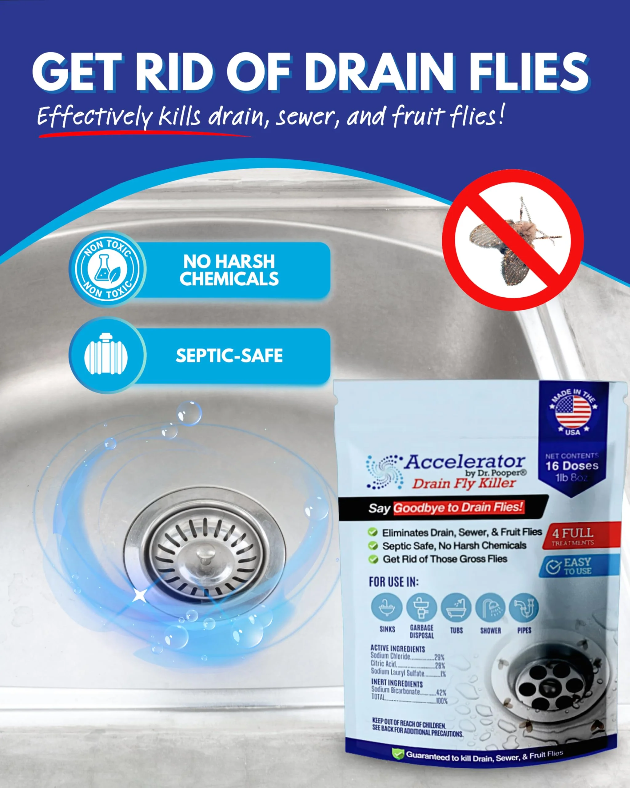 Drain Fly Killer Powder – Eliminates Drain Flies & Sewer Flies in Drains, Sinks, Showers – Fast-Acting Treatment - Septic Safe & Made in USA - Image 7