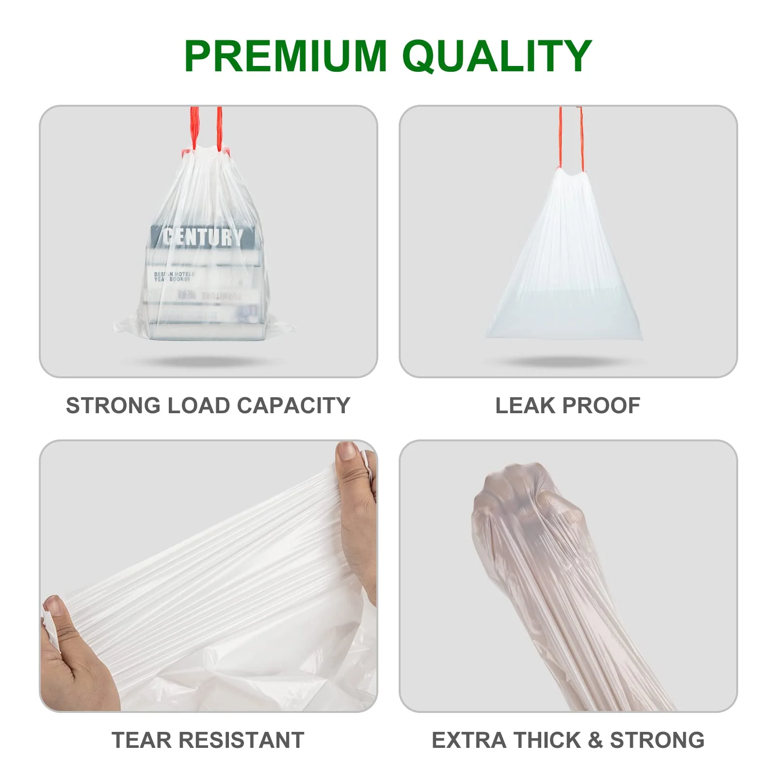 Drawstring Small Trash Bags, Magesh 4 Gallon Drawstring Extra Thick Garbage Bags Unscented, Quick Cinch for Bathroom Kitchen Office Small Can, 44 Count, White - Image 3