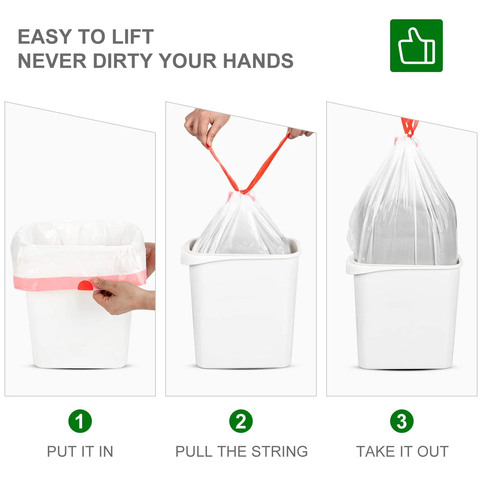 Drawstring Small Trash Bags, Magesh 4 Gallon Drawstring Extra Thick Garbage Bags Unscented, Quick Cinch for Bathroom Kitchen Office Small Can, 44 Count, White - Image 5