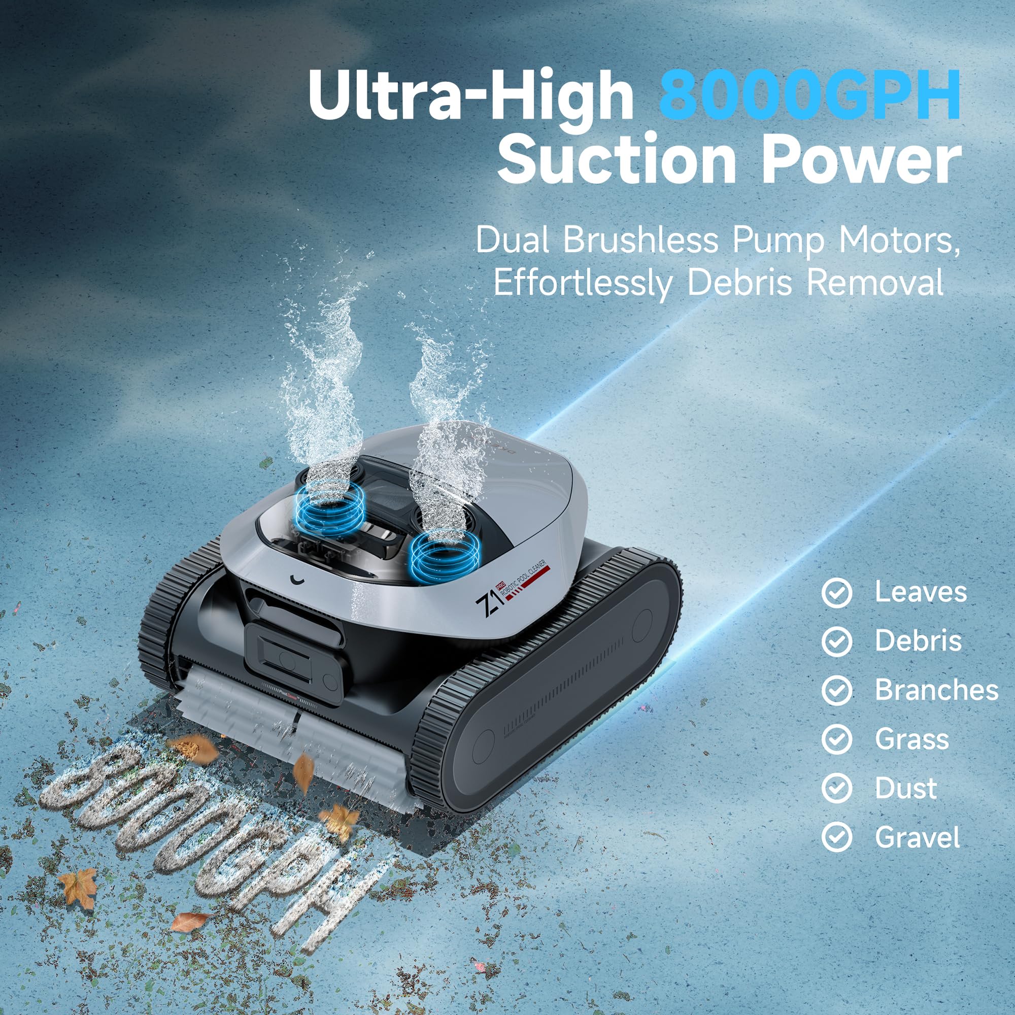 DREAME Z1 Pro Cordless Robotic Pool Cleaner, LiFi & APP Control, 8000 GPH Suction, Wall & Waterline Cleaning, UP to 180+ min, Auto-Retrieval, Automatic Pool Vacuum for Above & In-Ground Pools - Image 8