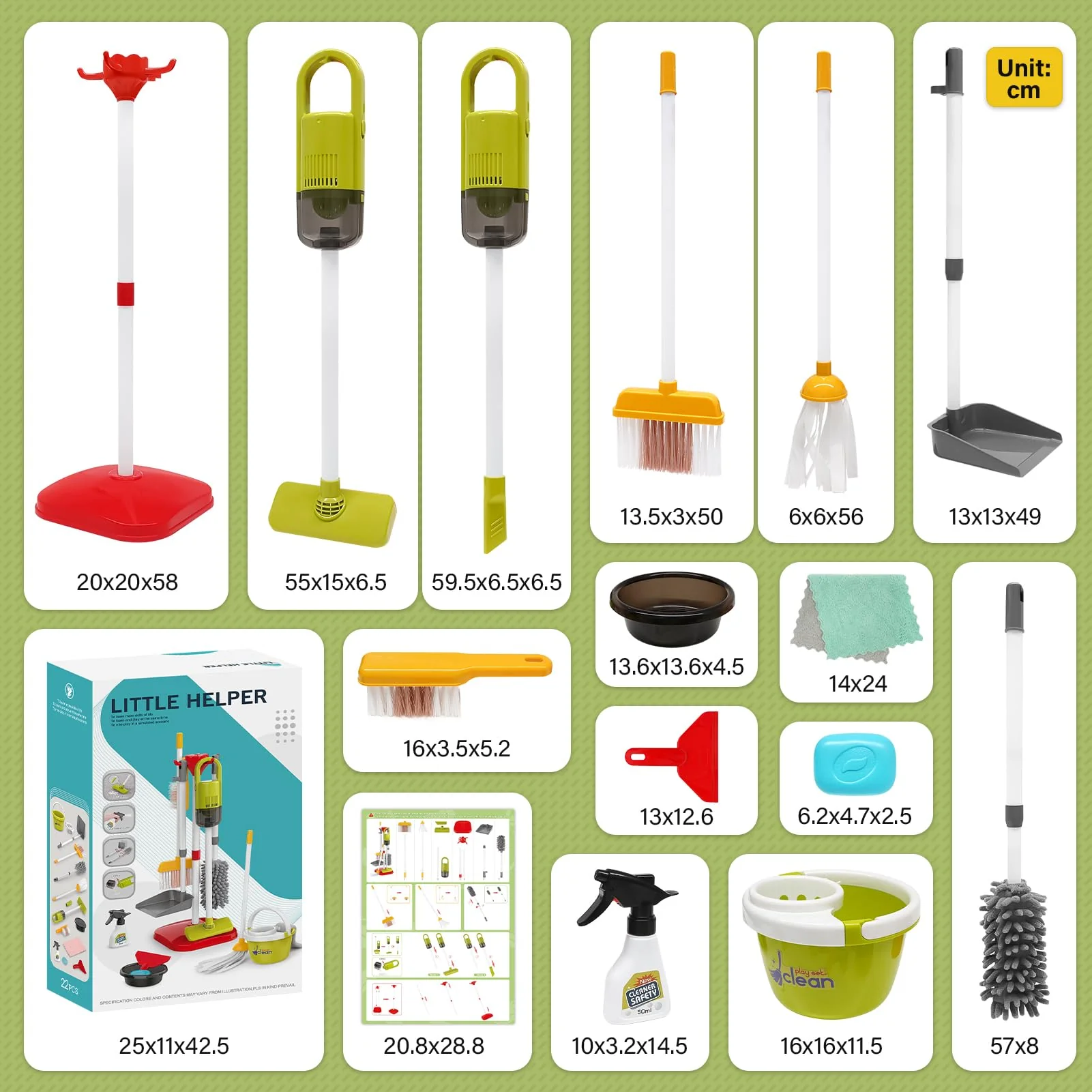 Dreamon Toddler Cleaning Set - 14Pcs Kids Cleaning Toy Set with 2-in-1 Kids Vacuum That Really Works, Pretend Home Cleaning Play Set for Toddler Age 3-7, Christmas Birthday Gift for Girls Boys(Red) - Image 2