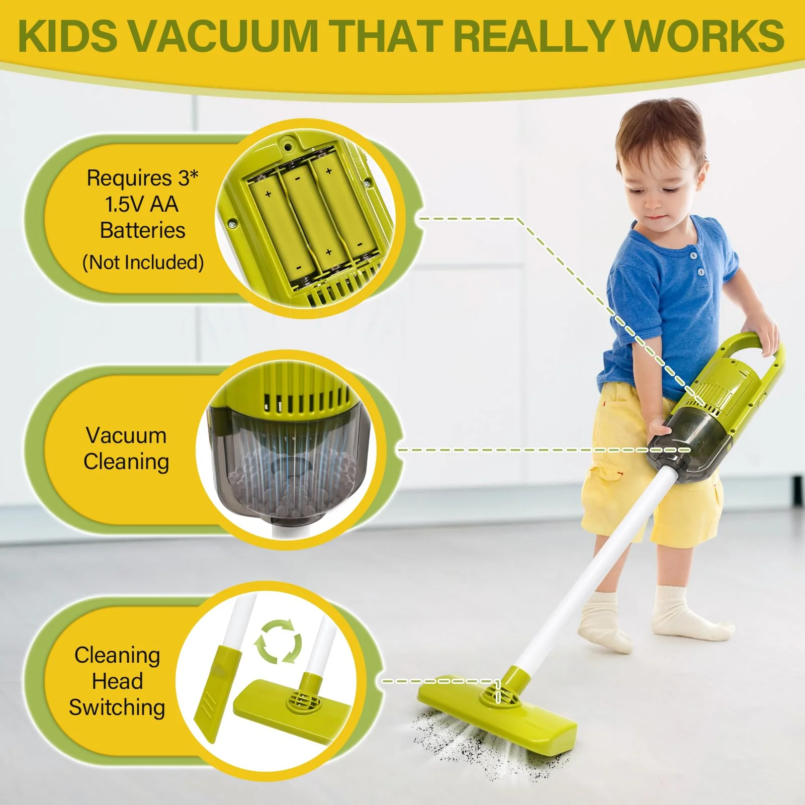 Dreamon Toddler Cleaning Set - 14Pcs Kids Cleaning Toy Set with 2-in-1 Kids Vacuum That Really Works, Pretend Home Cleaning Play Set for Toddler Age 3-7, Christmas Birthday Gift for Girls Boys(Red) - Image 6