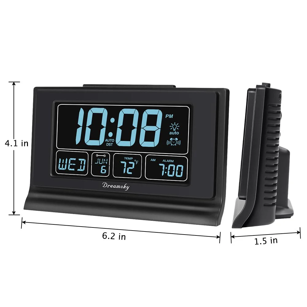 DreamSky Alarm Clocks for Bedrooms with Battery Backup, Auto Set Digital Clock with Date and Day of Week, Temperature, USB Port, Auto DST, Dimmer, 12/24H - Image 7