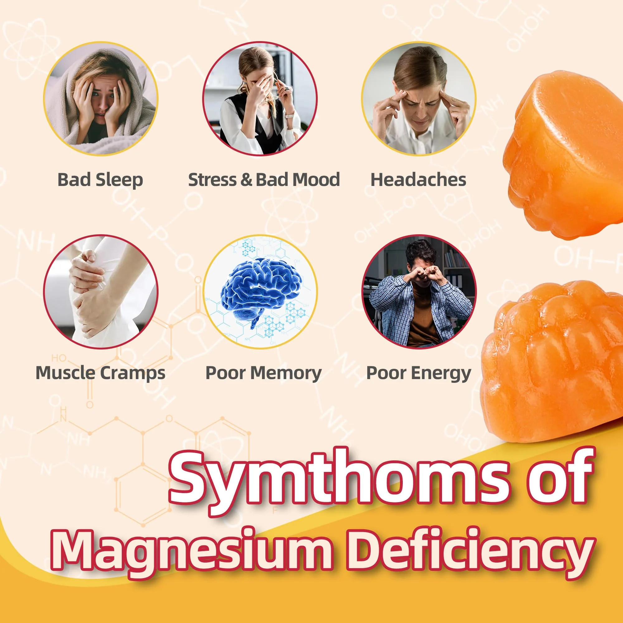 DREAVIO 90 Count Magnesium Glycinate Gummies w/Ashwagandha Supplement - Sugar Free Zinc Magnesium Glycinate Supplement Ashwagandha Gummies for Adults Orange Flavor - Image 3