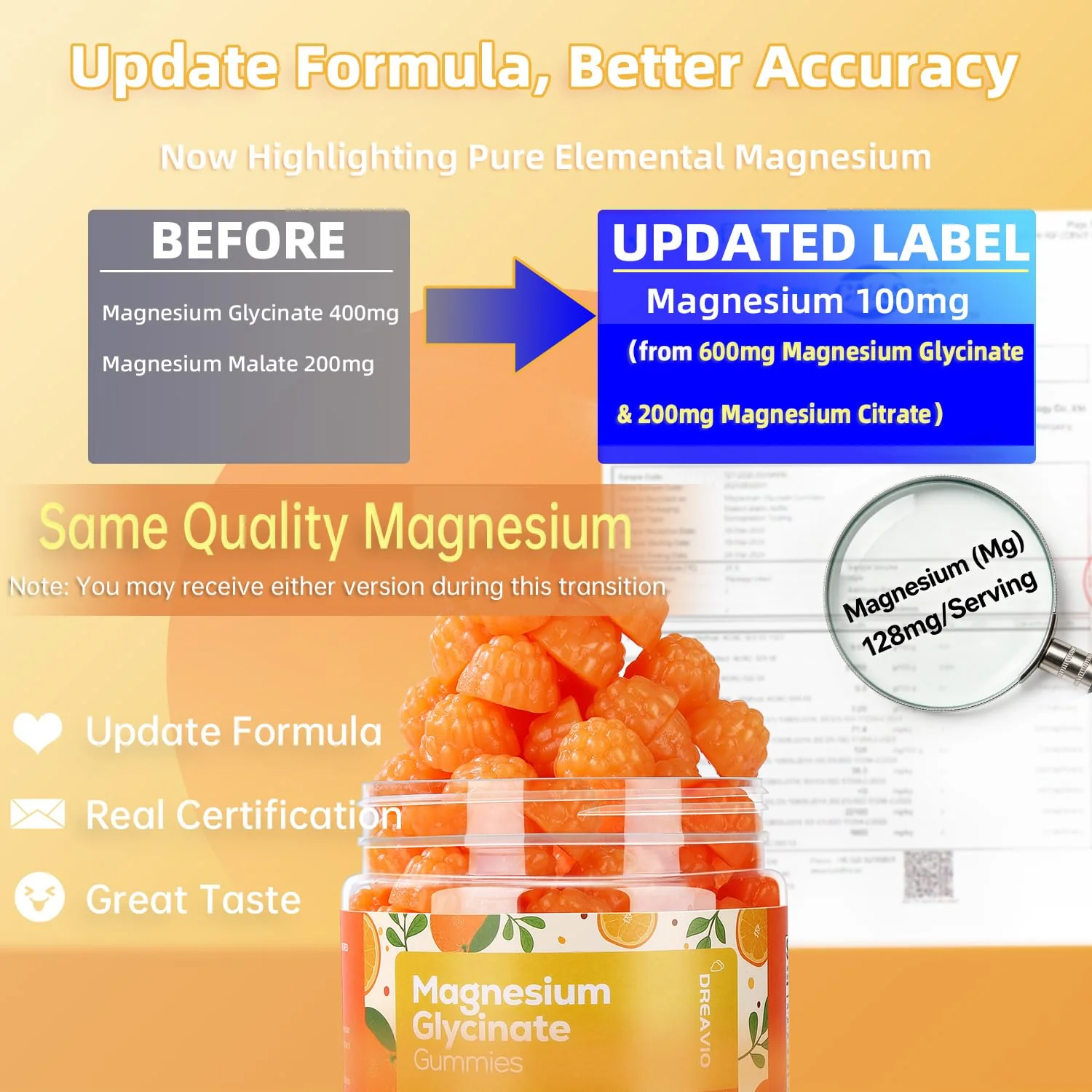 DREAVIO 90 Count Magnesium Glycinate Gummies w/Ashwagandha Supplement - Sugar Free Zinc Magnesium Glycinate Supplement Ashwagandha Gummies for Adults Orange Flavor - Image 5