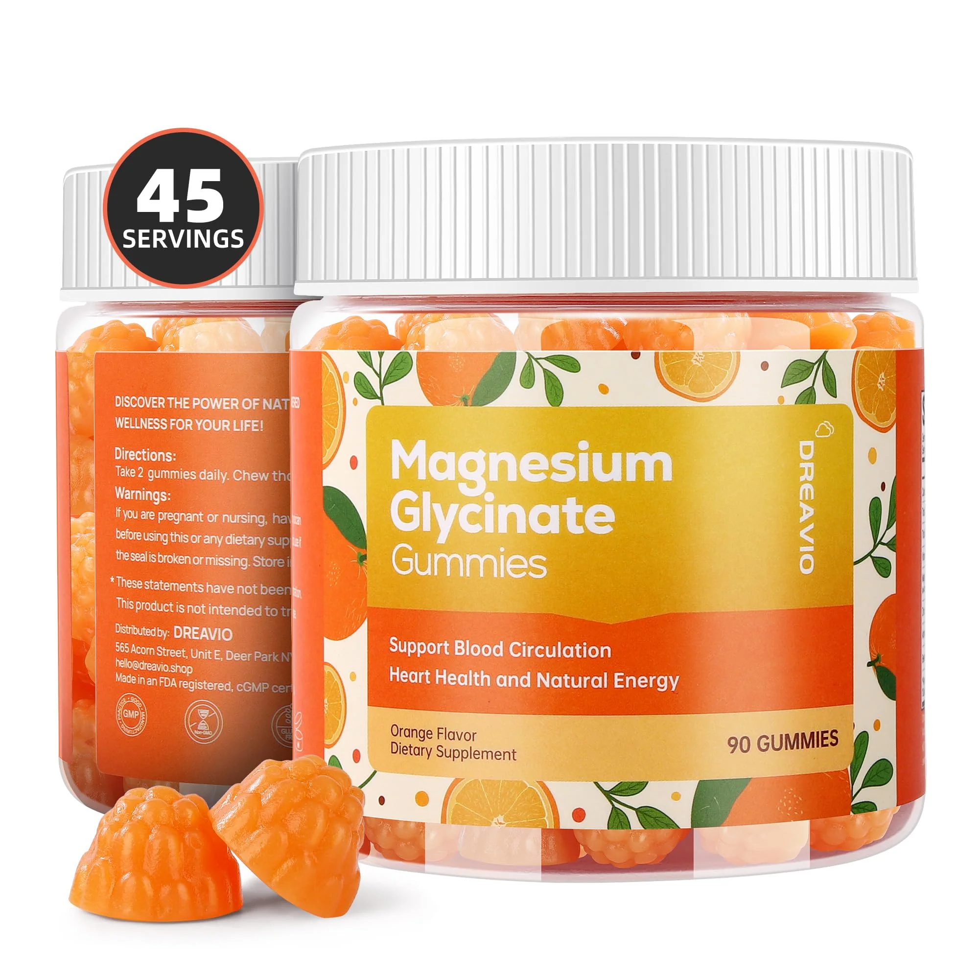 DREAVIO 90 Count Magnesium Glycinate Gummies w/Ashwagandha Supplement - Sugar Free Zinc Magnesium Glycinate Supplement Ashwagandha Gummies for Adults Orange Flavor - Image 8
