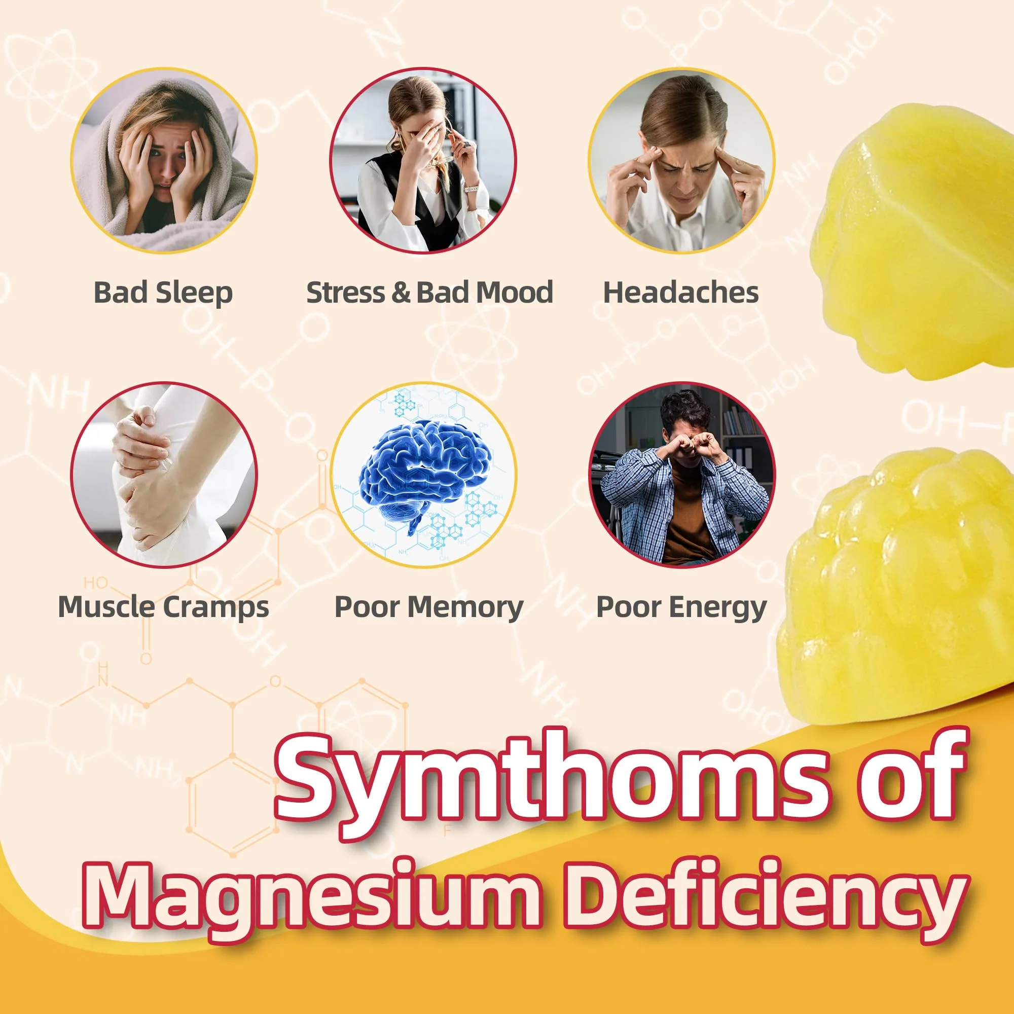 DREAVIO 90 Count Magnesium Glycinate Gummies w/Ashwagandha Supplement - Sugar Free Zinc Magnesium Glycinate Supplement Ashwagandha Gummies for Adults Pineapple Flavor - Image 3
