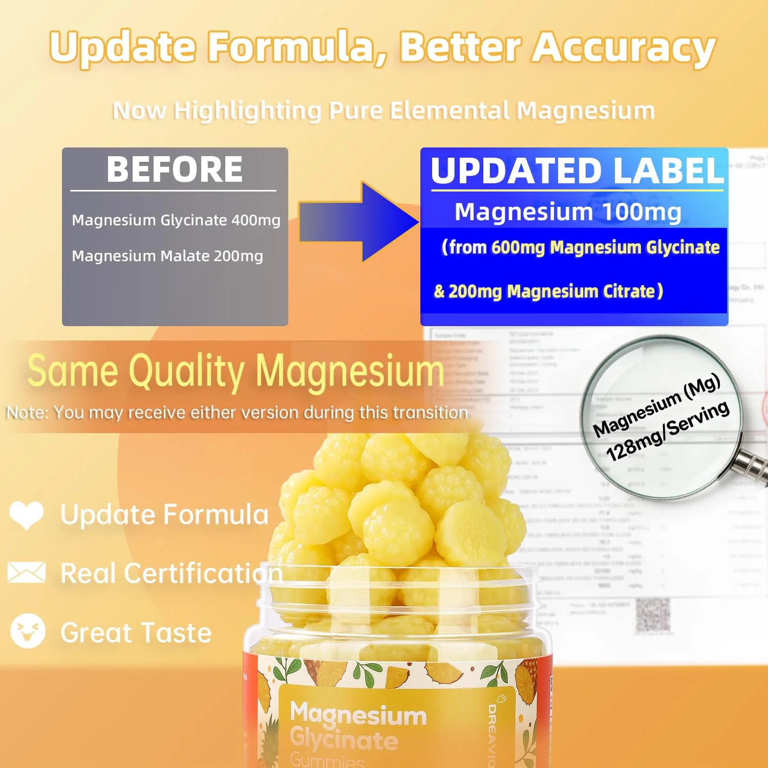 DREAVIO 90 Count Magnesium Glycinate Gummies w/Ashwagandha Supplement - Sugar Free Zinc Magnesium Glycinate Supplement Ashwagandha Gummies for Adults Pineapple Flavor - Image 5