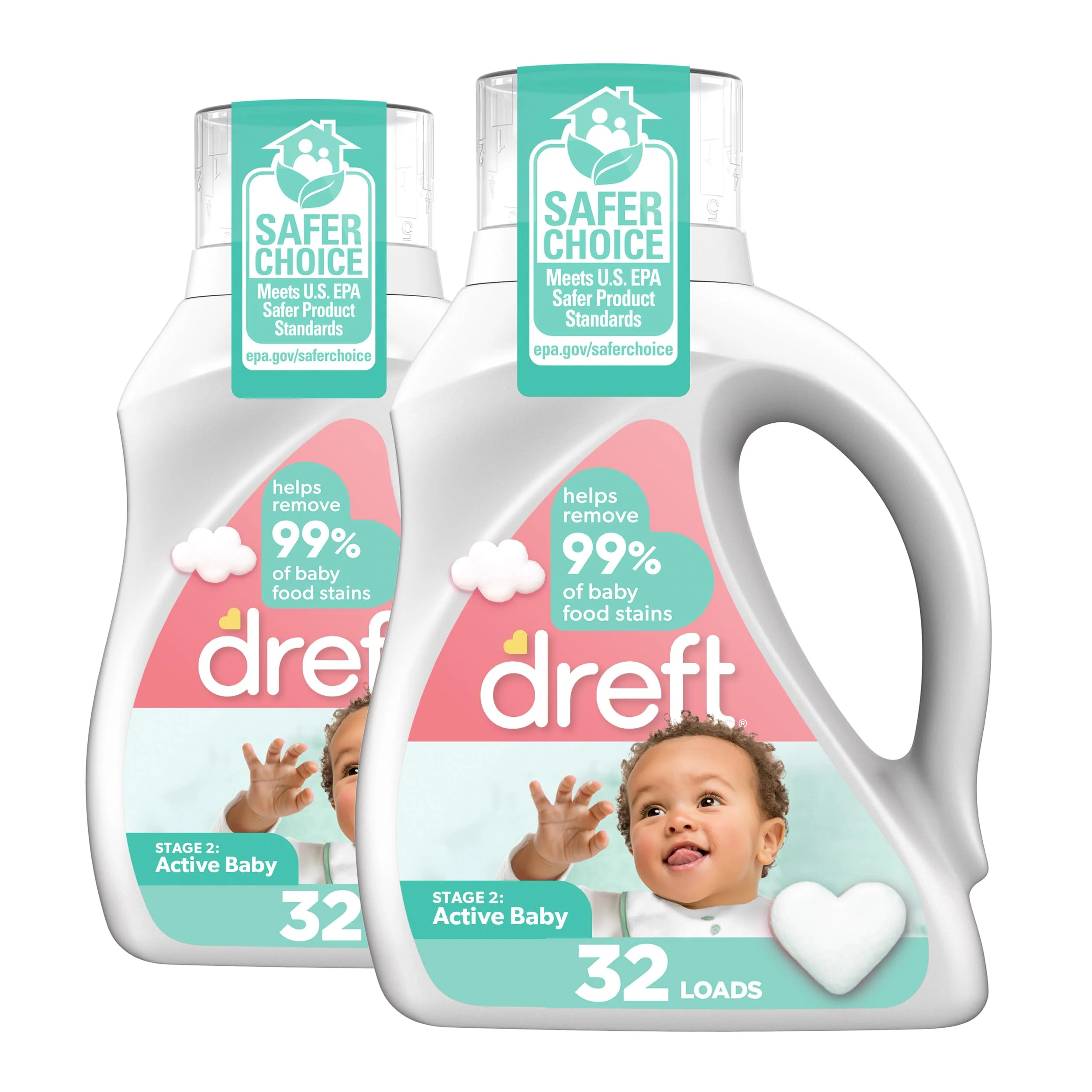 Dreft Stage 2 Active Baby Liquid Laundry Detergent, Helps Remove 99% of Baby Food Stains, Hypoallergenic, 64 loads