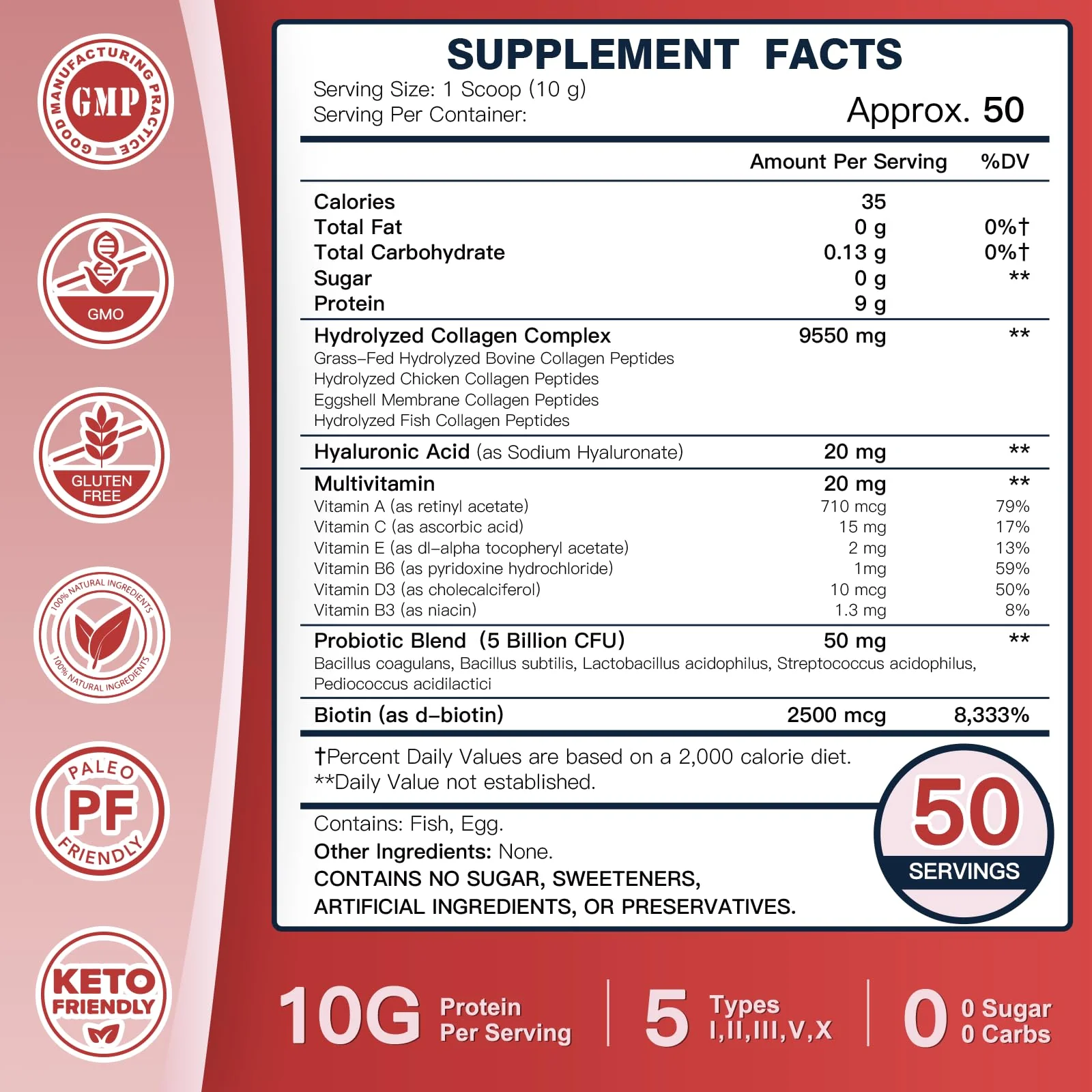 DRFOSTER Multi-Collagen-Peptide-Powder with Probiotics, 50 Servings of Hydrolyzed Collagen Peptides with Hyaluronic Acid, Biotin & Multivitamins - Supports Skin, Hair, Nails Health - Image 7