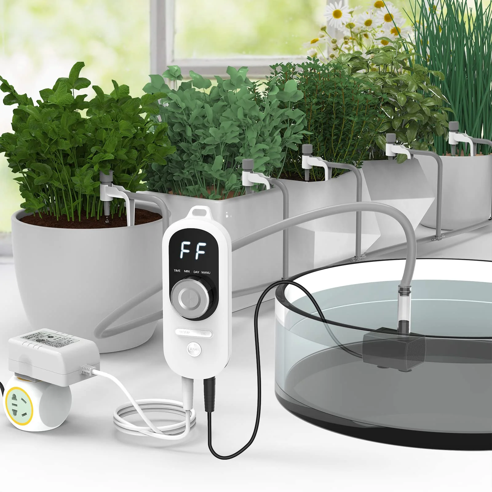 Drip Irrigation Kit,Big Power Automatic Watering System for Potted Plants-12 PCS Adjustable Water Flow Drip Head-Plant Watering Devices,30 Day Interval Programmable Timer,Watering on Working Days - Image 2