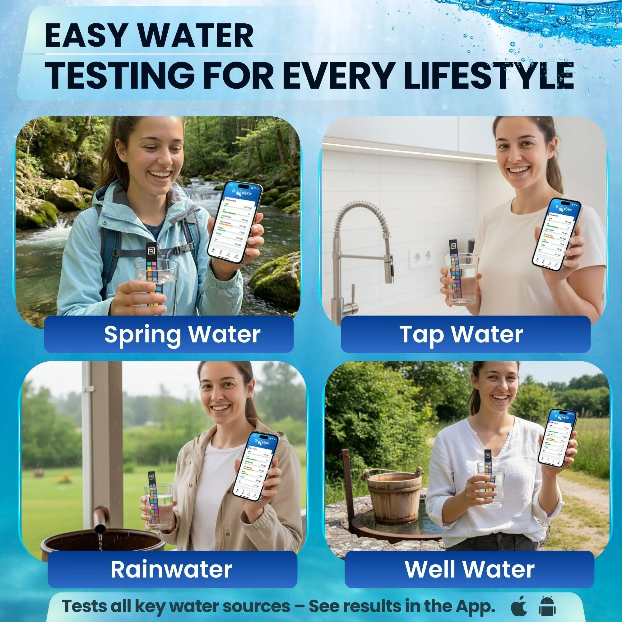 DROPLYTIX 20-in-1 Drinking Water Test Kit with Mobile App, Lab-Precision Home Water Testing Strips for Tap and Well Water, Tests pH, Hardness, Lead, Iron, Chlorine, Nitrate, Fluoride, Heavy Metals - Image 2