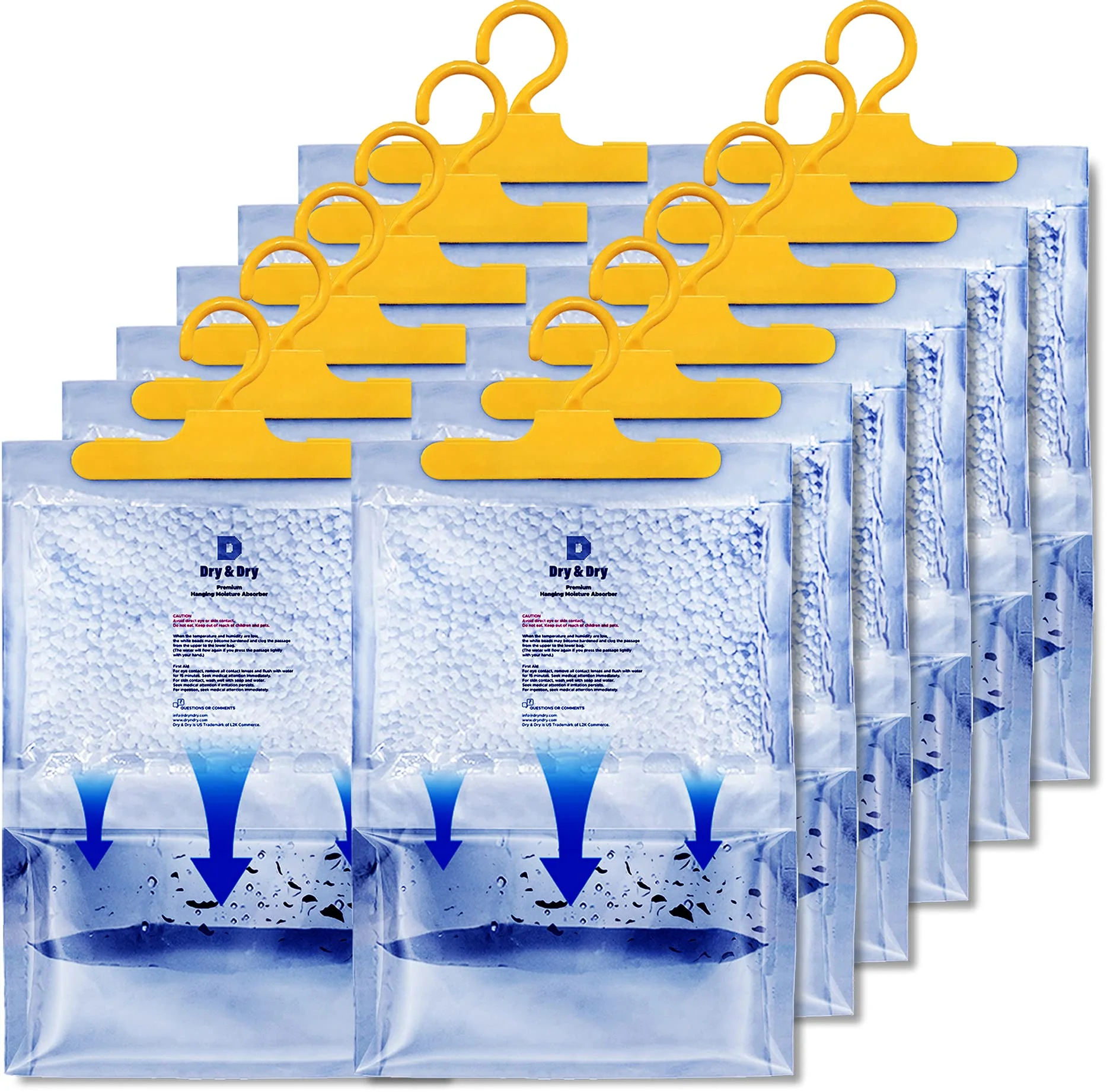 Dry & Dry Premium Moisture Absorbers Dehumidifiers for Home, Basement, Bedroom, Small Dehumidifiers - Blue & White (Pack of 12) 14 ounce
