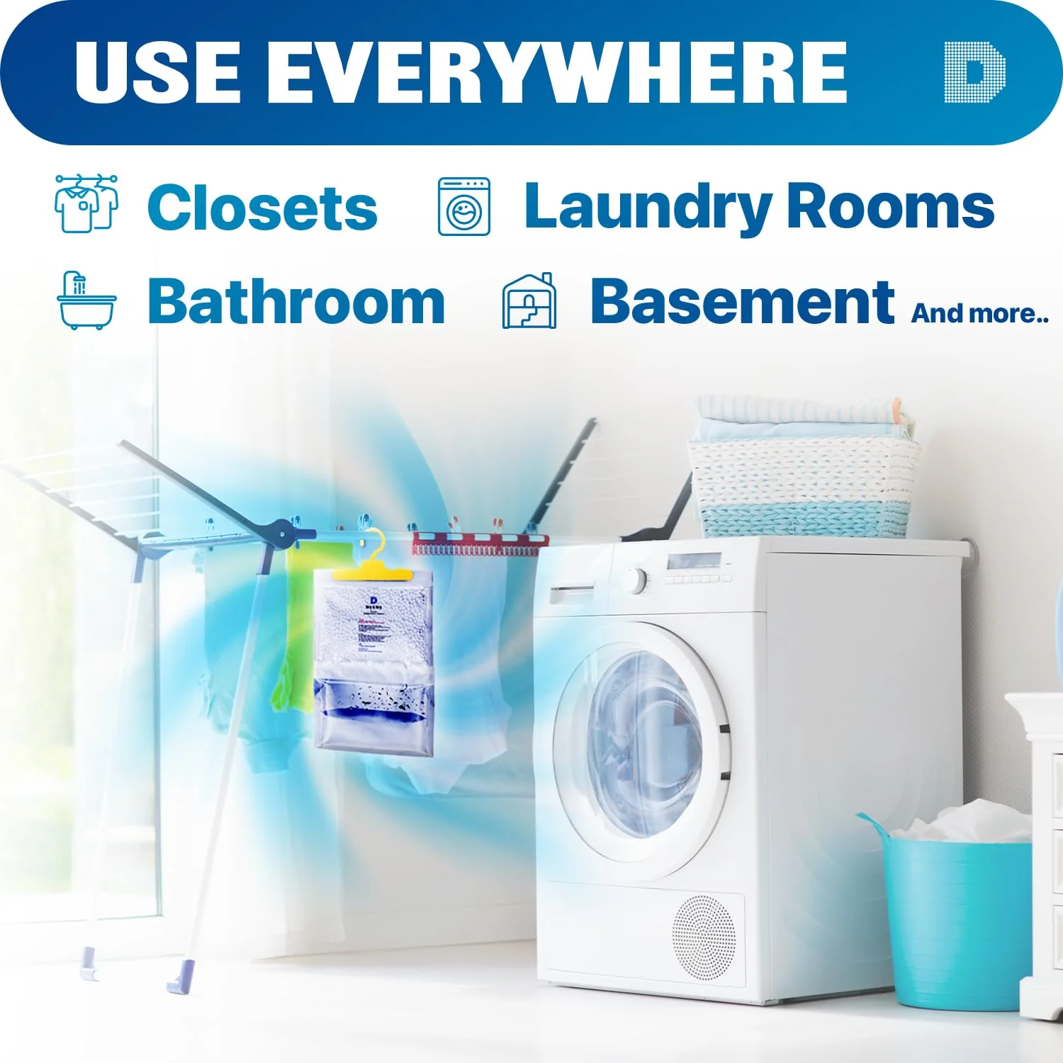 Dry & Dry Premium Moisture Absorbers Dehumidifiers for Home, Basement, Bedroom, Small Dehumidifiers - Blue & White (Pack of 12) 14 ounce - Image 3
