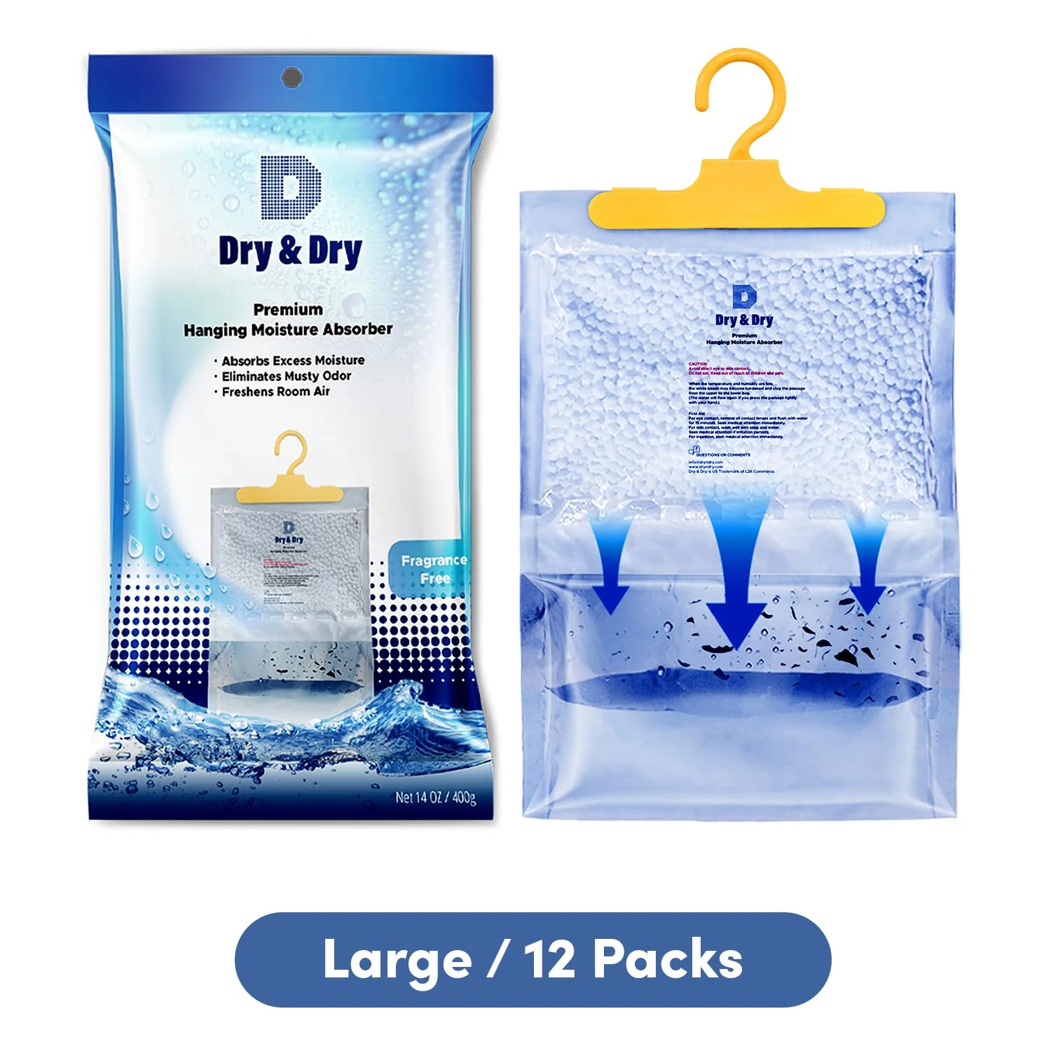 Dry & Dry Premium Moisture Absorbers Dehumidifiers for Home, Basement, Bedroom, Small Dehumidifiers - Blue & White (Pack of 12) 14 ounce - Image 6