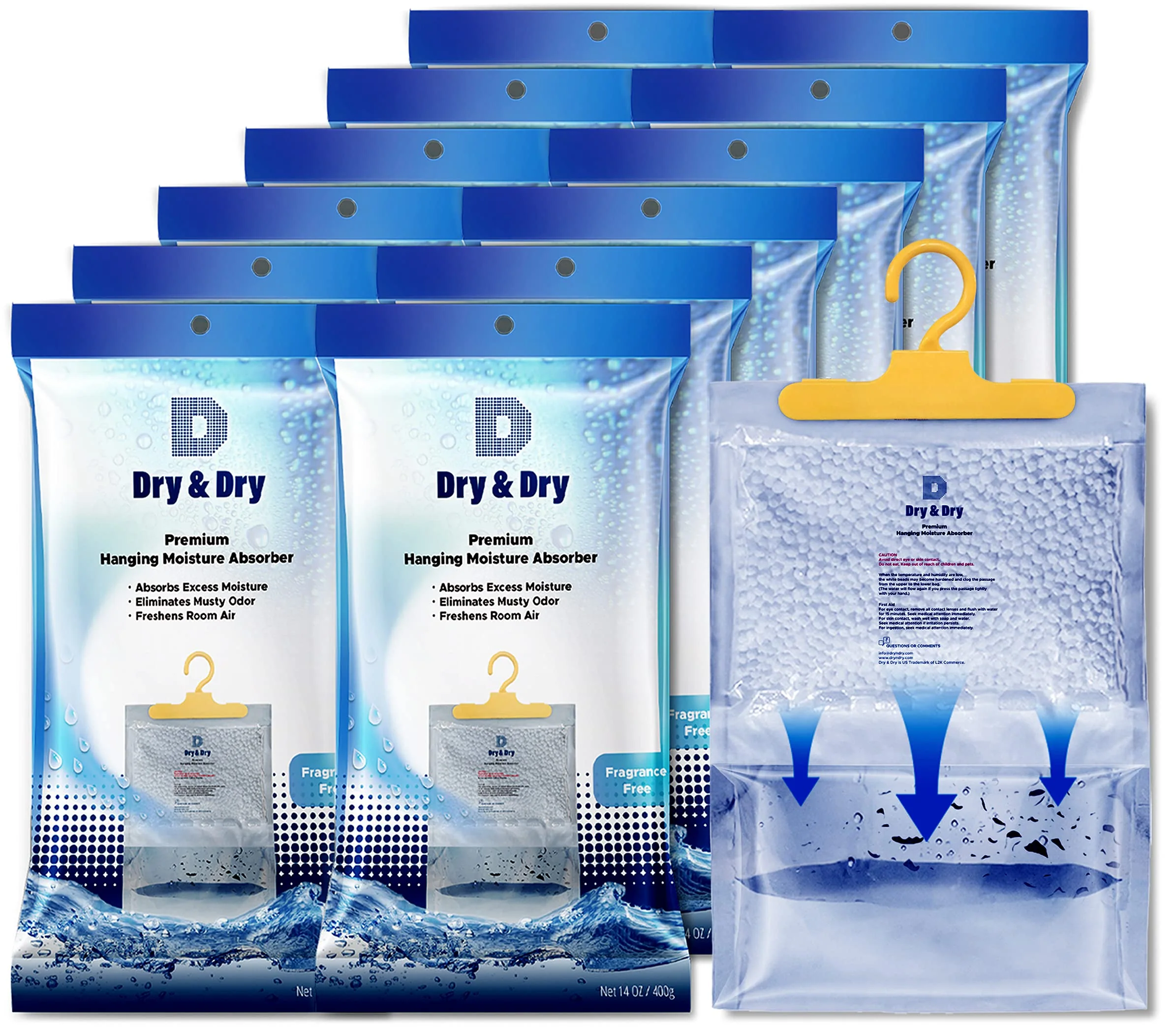 Dry & Dry Premium Moisture Absorbers Dehumidifiers for Home, Basement, Bedroom, Small Dehumidifiers - Blue & White (Pack of 12) 14 ounce - Image 7
