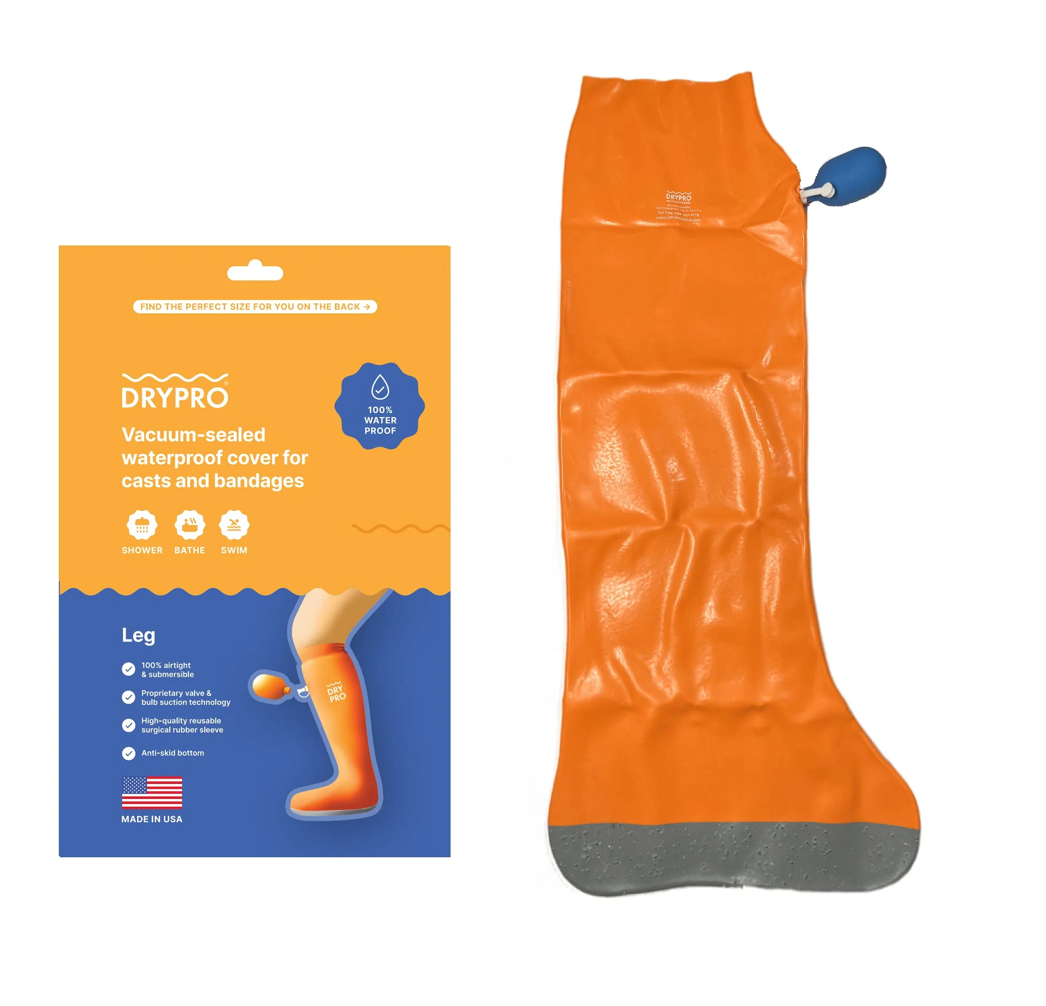 DryCorp Waterproof Vacuum Sealed Full Leg Cast Cover, Medium, Blue (FL-16) - Image 2