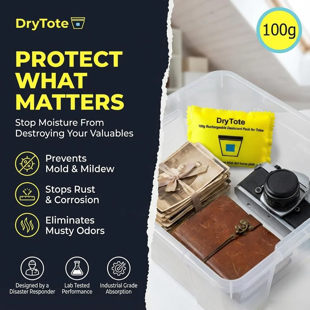 DryTote Rechargeable Desiccant Pack (10 Pack), Ultimate Moisture Absorption, Color Change Indicator, Safe Storage Protection, Large Capacity 200 Gallons, 100g, Yellow - Image 6