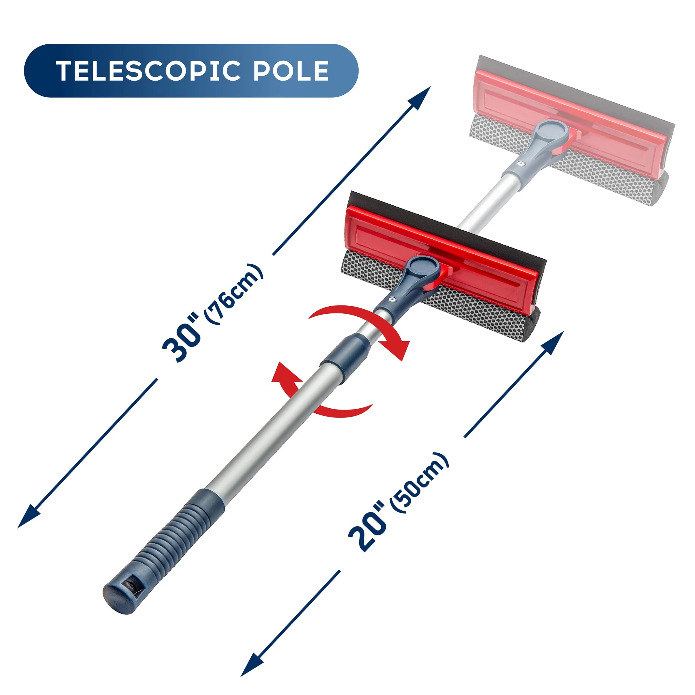 DSV Standard Professional Window Squeegee | 2-in-1 Window Cleaner Sponge and Soft Rubber Strip With Telescopic Extension Pole 20" - 30"(50cm-76cm) | Adjustable To Clean From Multiple Angles - Image 4