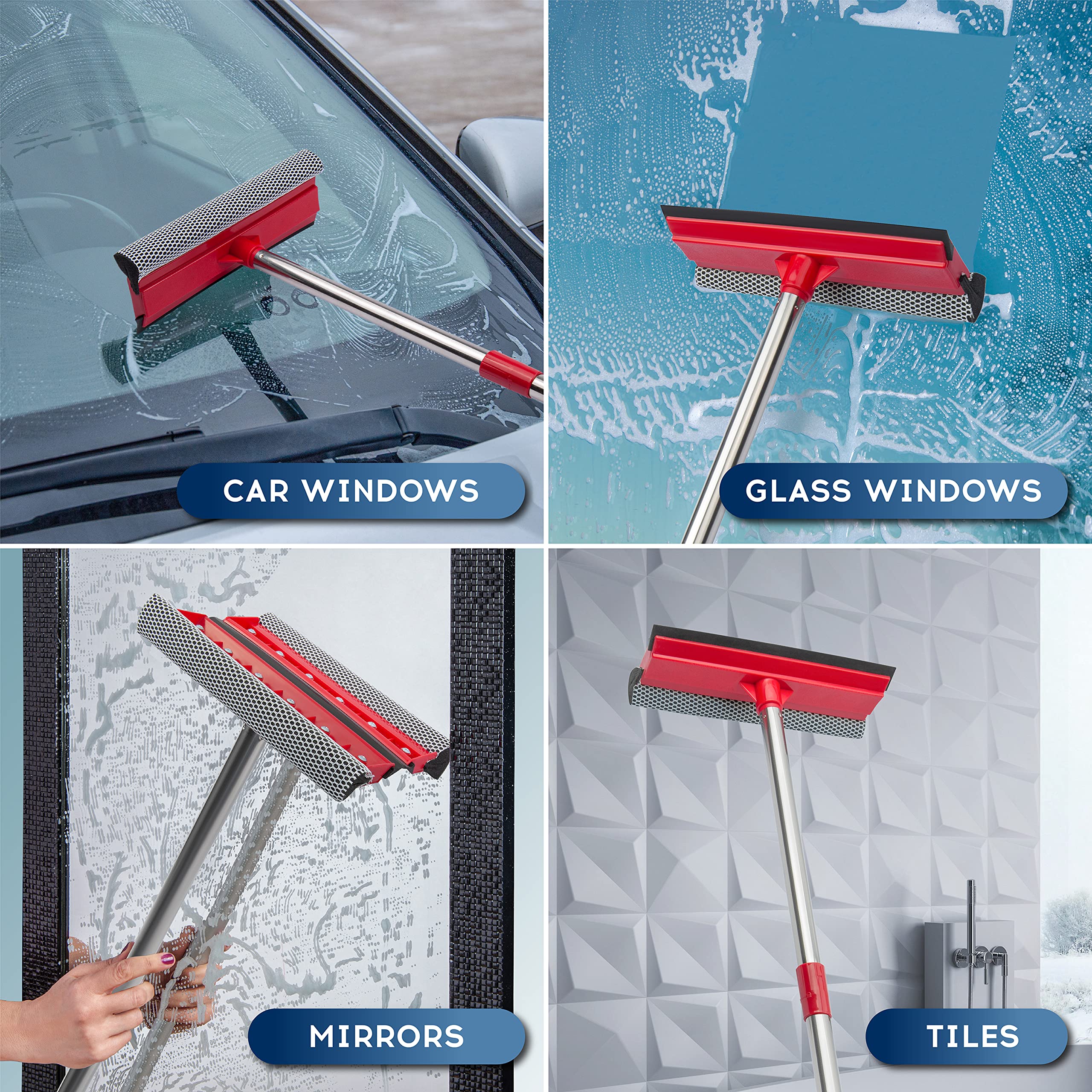 DSV Standard Window Squeegee, 2-in-1 Window Cleaner with 55" Extension Poles, Window Washing Kit, Glass Door Cleaner, Multi-Use Car Windshield Cleaning Tool with Long Handle for High Outdoor Windows - Image 3