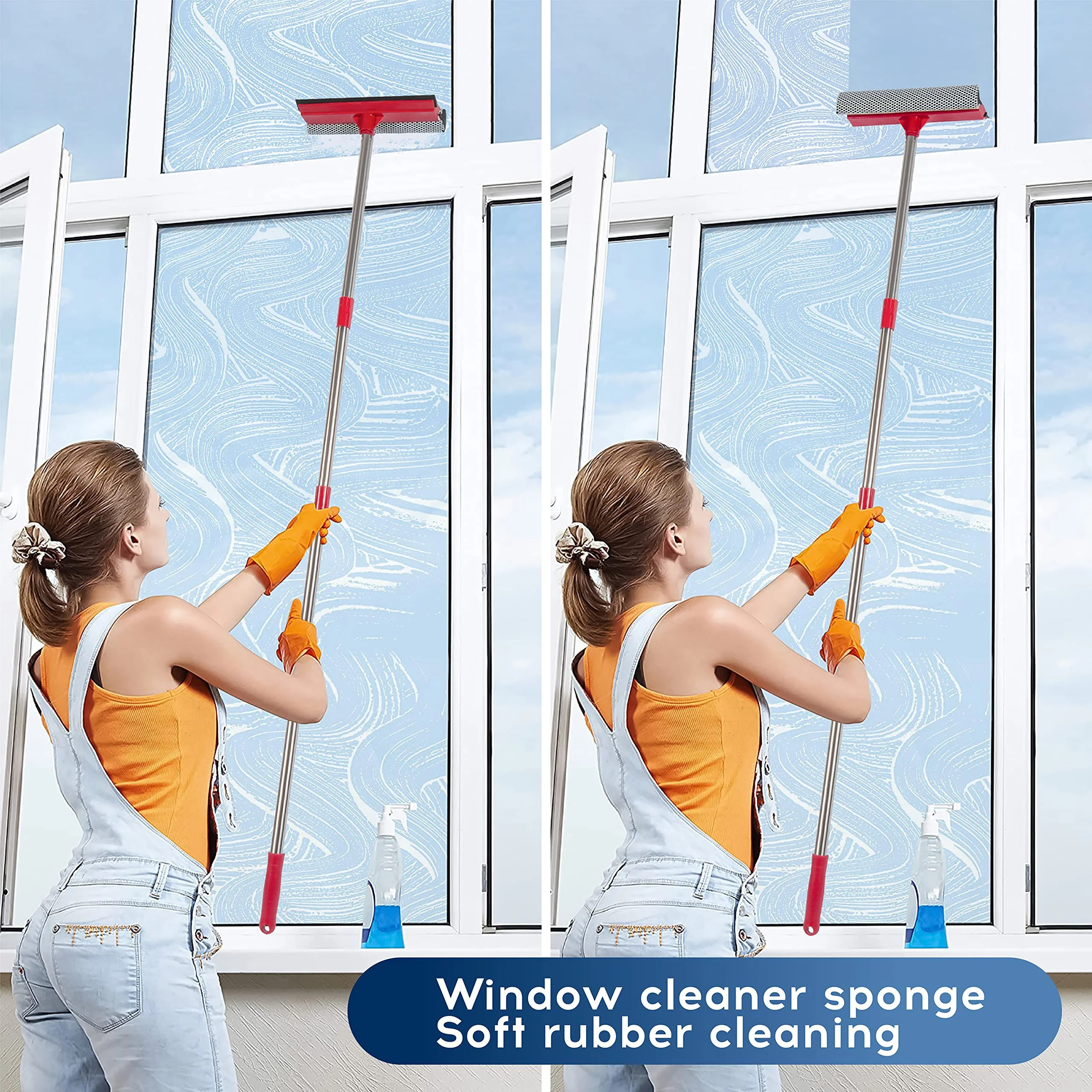 DSV Standard Window Squeegee, 2-in-1 Window Cleaner with 55" Extension Poles, Window Washing Kit, Glass Door Cleaner, Multi-Use Car Windshield Cleaning Tool with Long Handle for High Outdoor Windows - Image 4