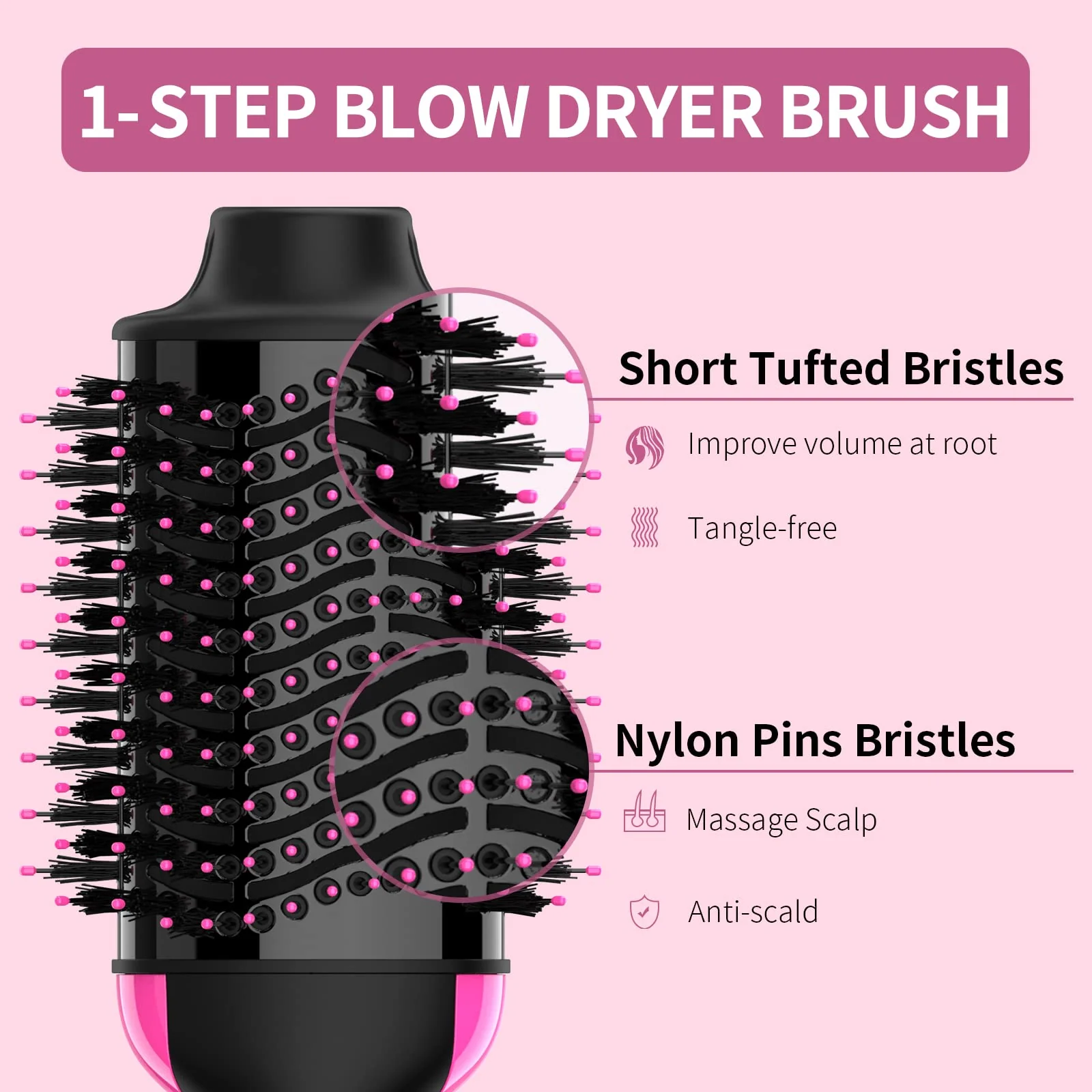 Dual Voltage Hair Dryer Brush with Negative Ion Anti-frizz Styler - Hot Air Volumizer for 110V-120V/220V-240V European and Travel Use - Image 3