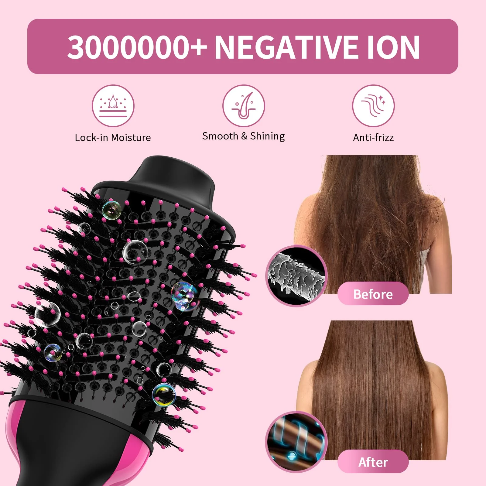 Dual Voltage Hair Dryer Brush with Negative Ion Anti-frizz Styler - Hot Air Volumizer for 110V-120V/220V-240V European and Travel Use - Image 6