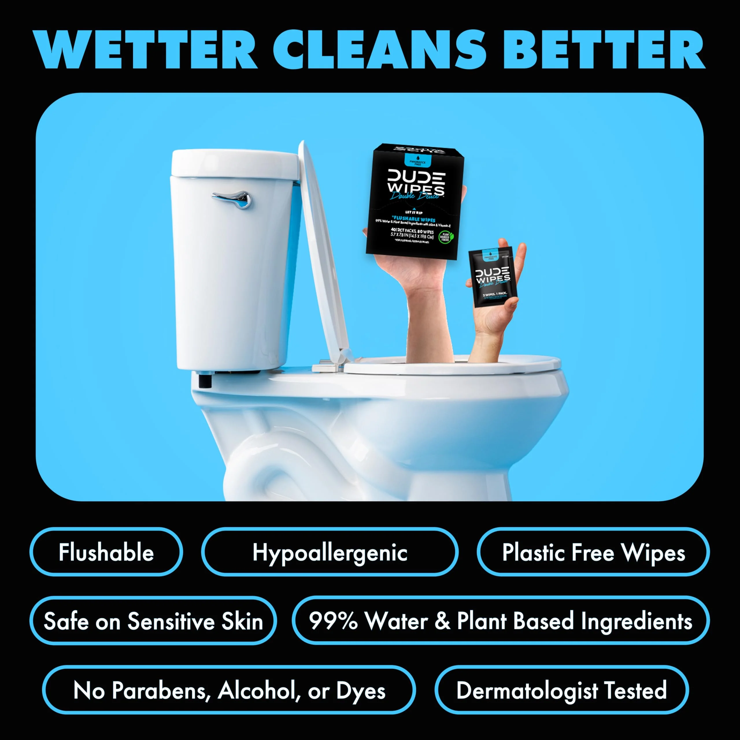 DUDE Wipes Double Deuce Unscented Travel Wipes - 2 Wipes per Pack (40 packs, 80 Count) - On-The-Go Adult Flushable Wipes for Sensitive Skin - Infused with Vitamin E and Aloe - Septic and Sewer Safe - Image 3
