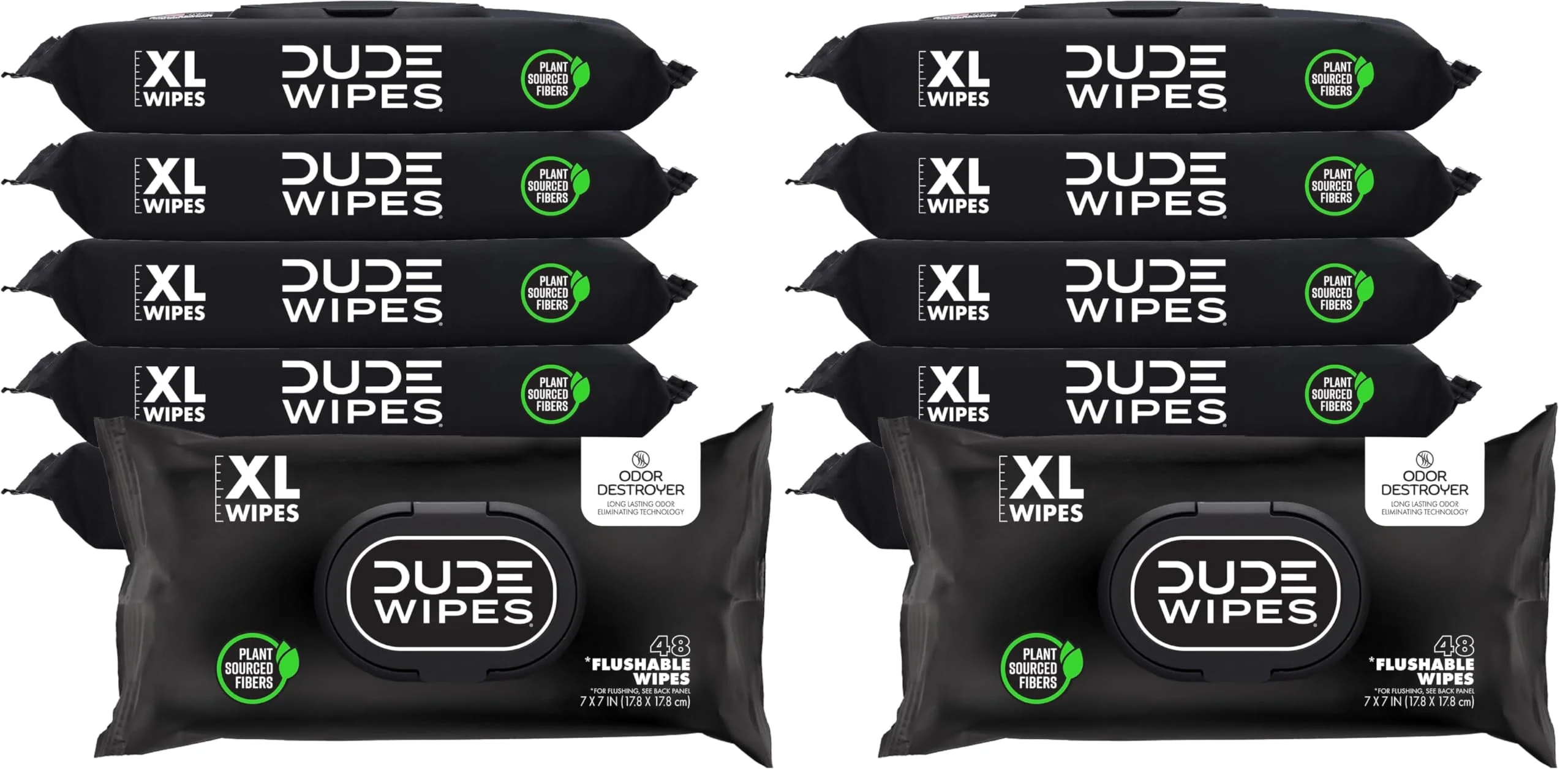 DUDE Wipes - Flushable Wipes for Adults -, Odor Destroyer XL - Deodorizing with Clean Scent - Up to 24 Hours of Odor-Destroying Technology,48 Count (Pack of 12)