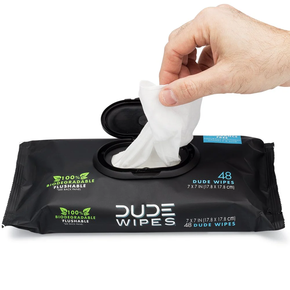 DUDE Wipes Flushable Wipes, Unscented with Vitamin-E & Aloe, 100% Biodegradable, Dispenser (12 Packs, 576 Total Count) - Image 5