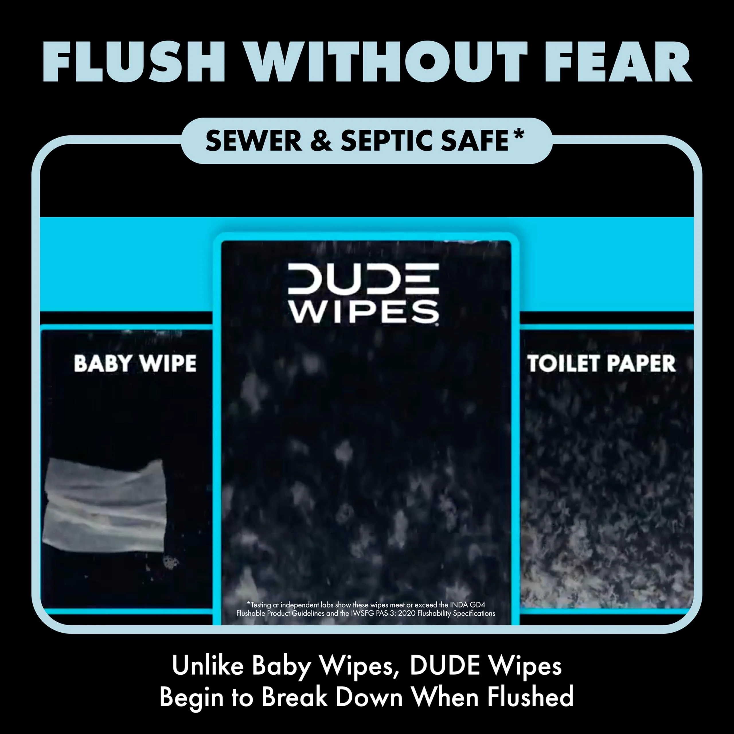 DUDE Wipes Fragrance Free Hemorrhoid Flushable Wipes - 3 Pack (144 Count) - Extra-Large, Medicated with Witch Hazel for Soothing Relief - Septic and Sewer Safe - Image 6