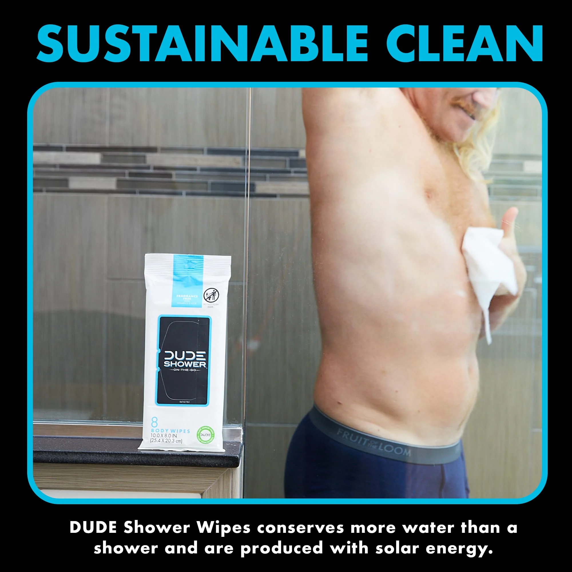 DUDE Wipes Fragrance Free On-The-Go Shower Wipes - Extra-Large and Thick Cleansing Body Wipes for Travel - 3 Packs of 8 (24 Count) - Infused with Vitamin E and Aloe - Image 4
